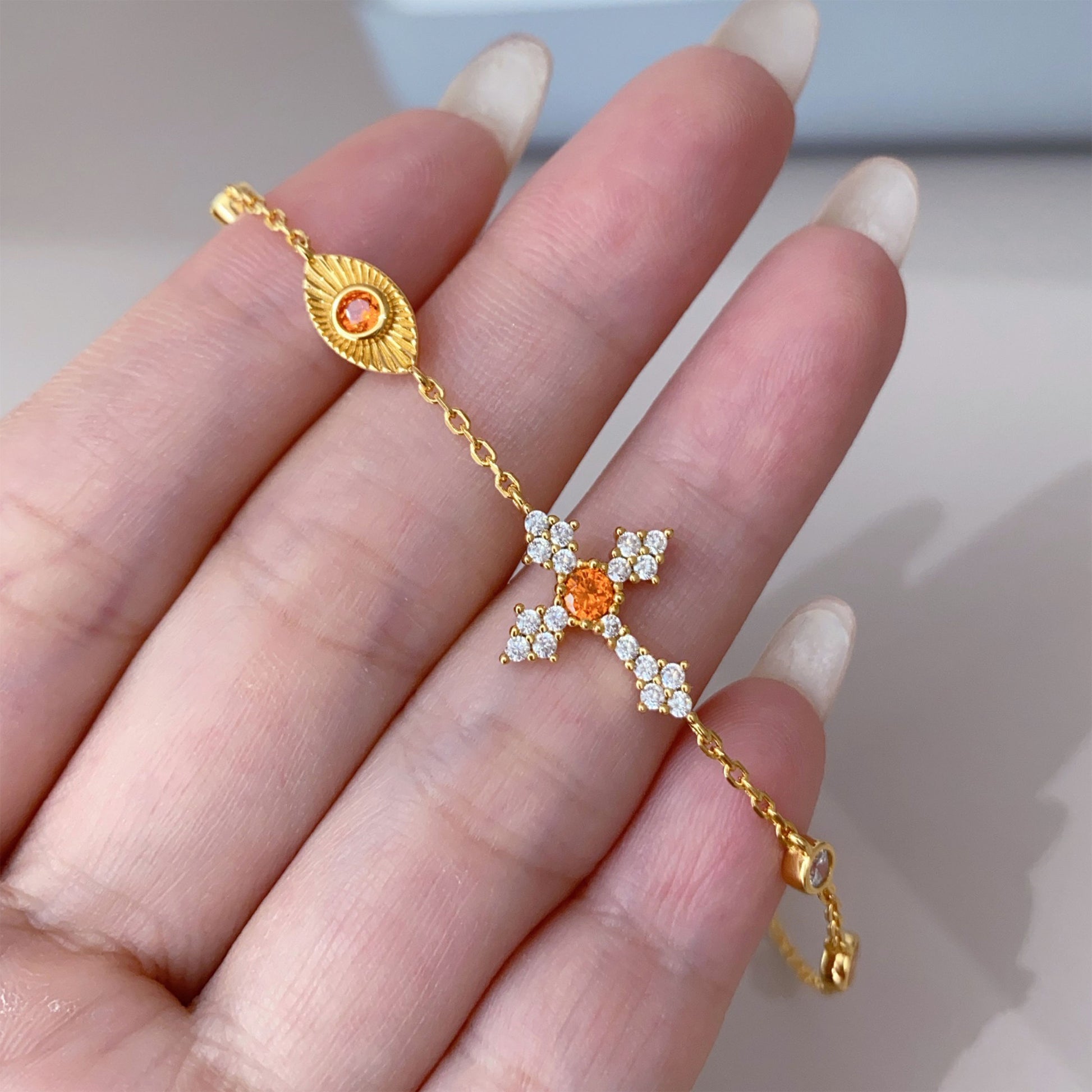 Orange Cross Bracelet | Silver Bracelet