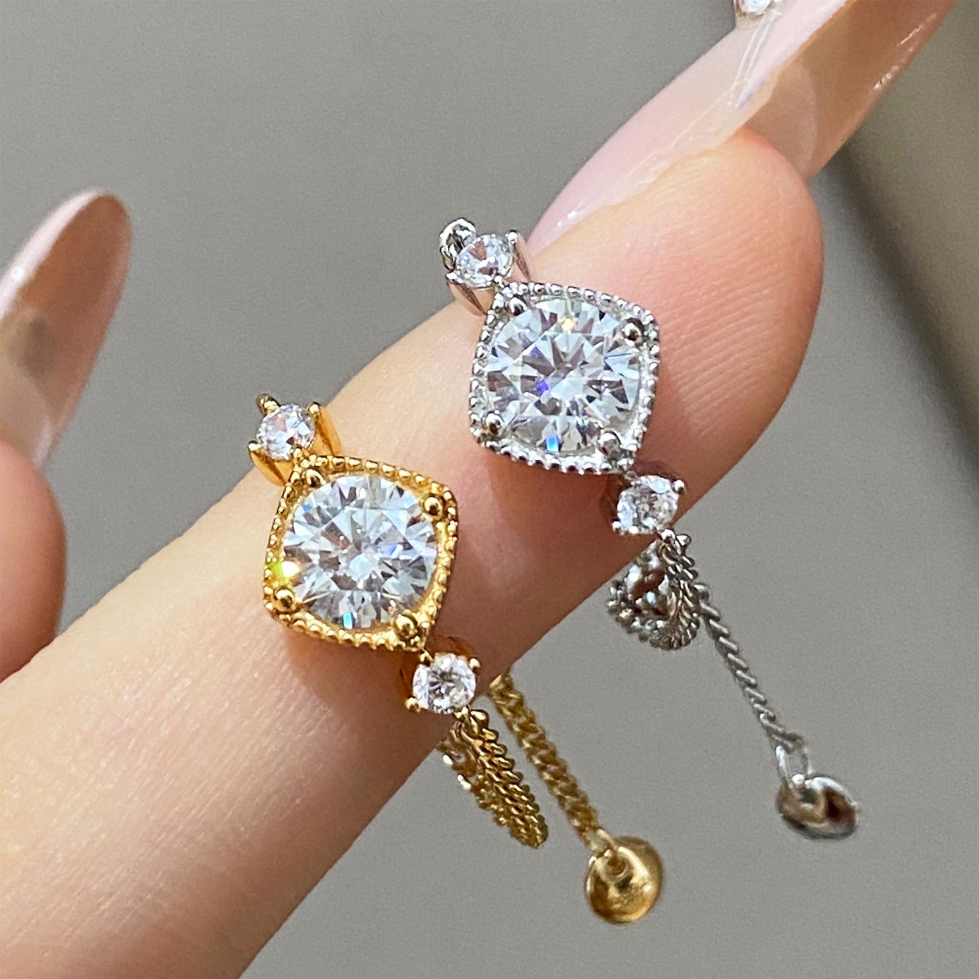 Chic Moissanite Chain Pull Ring | Silver  Ring