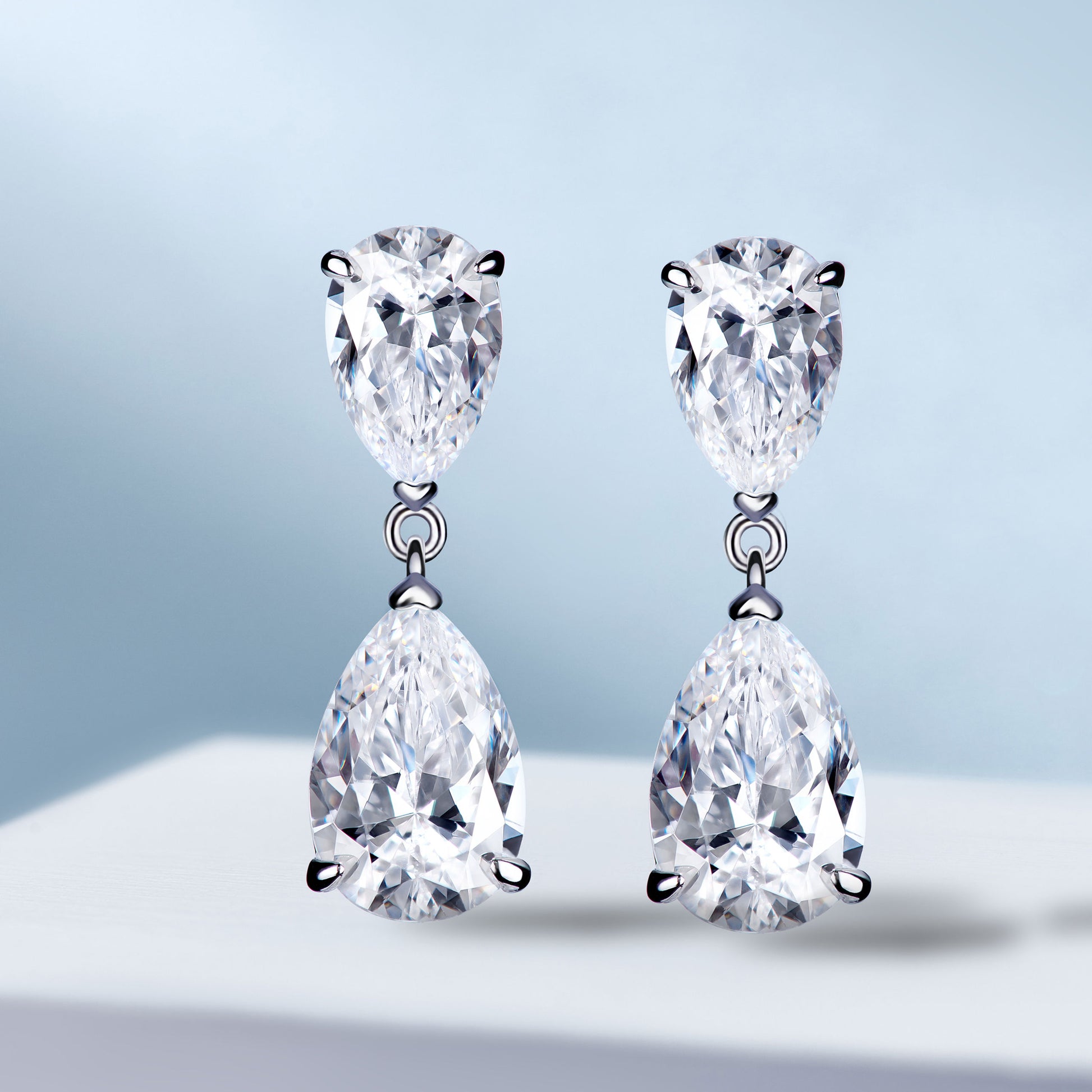 sparkling Double Pear Cut Stud Earrings | Silver Earrings