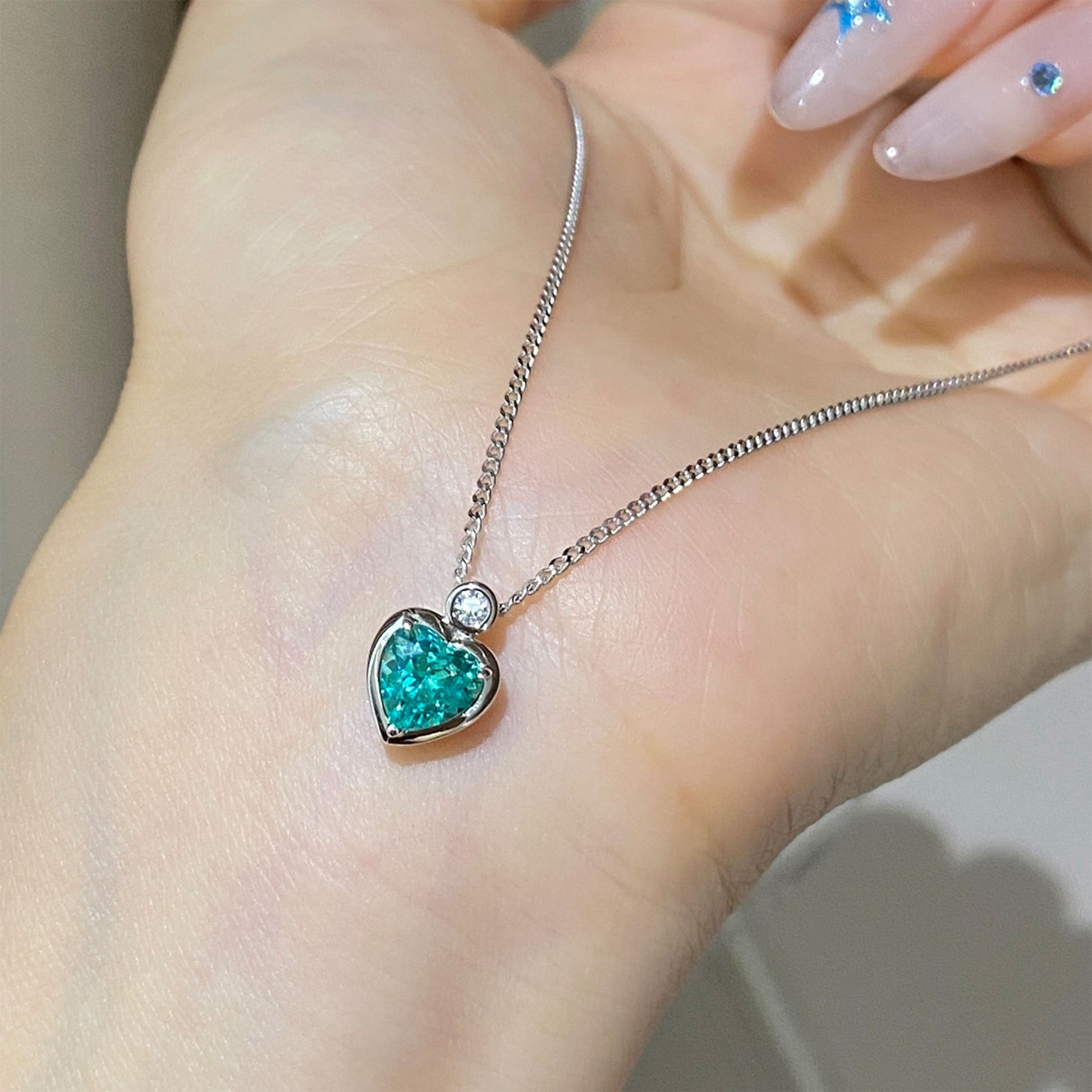Paraiba Heart Necklace｜Silver Necklace