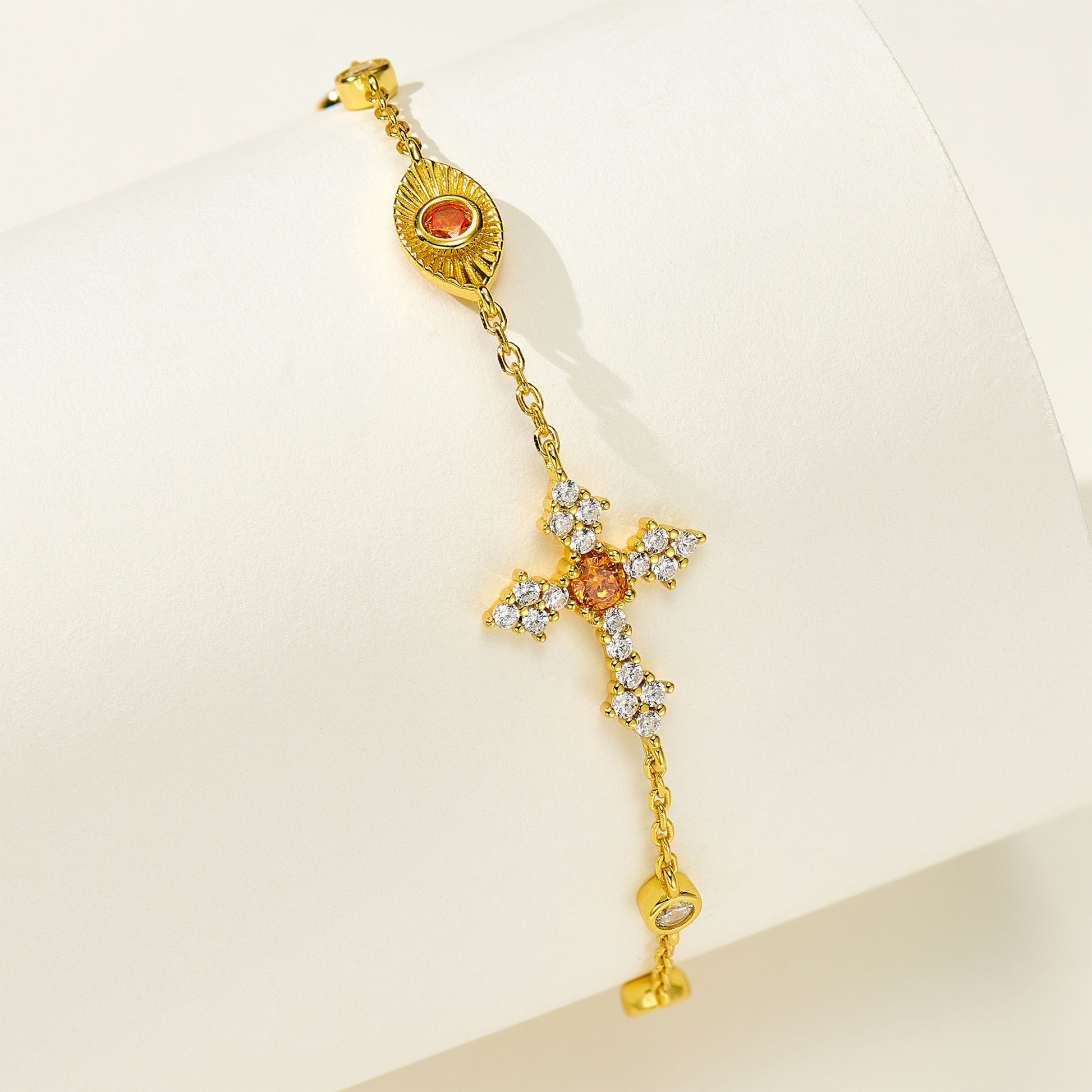 Orange Cross Bracelet | Silver Bracelet