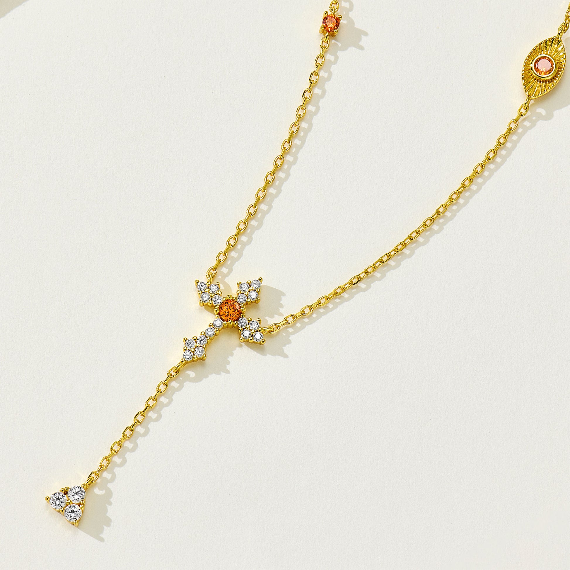 Orange Cross Y-Necklace | Silver Necklace