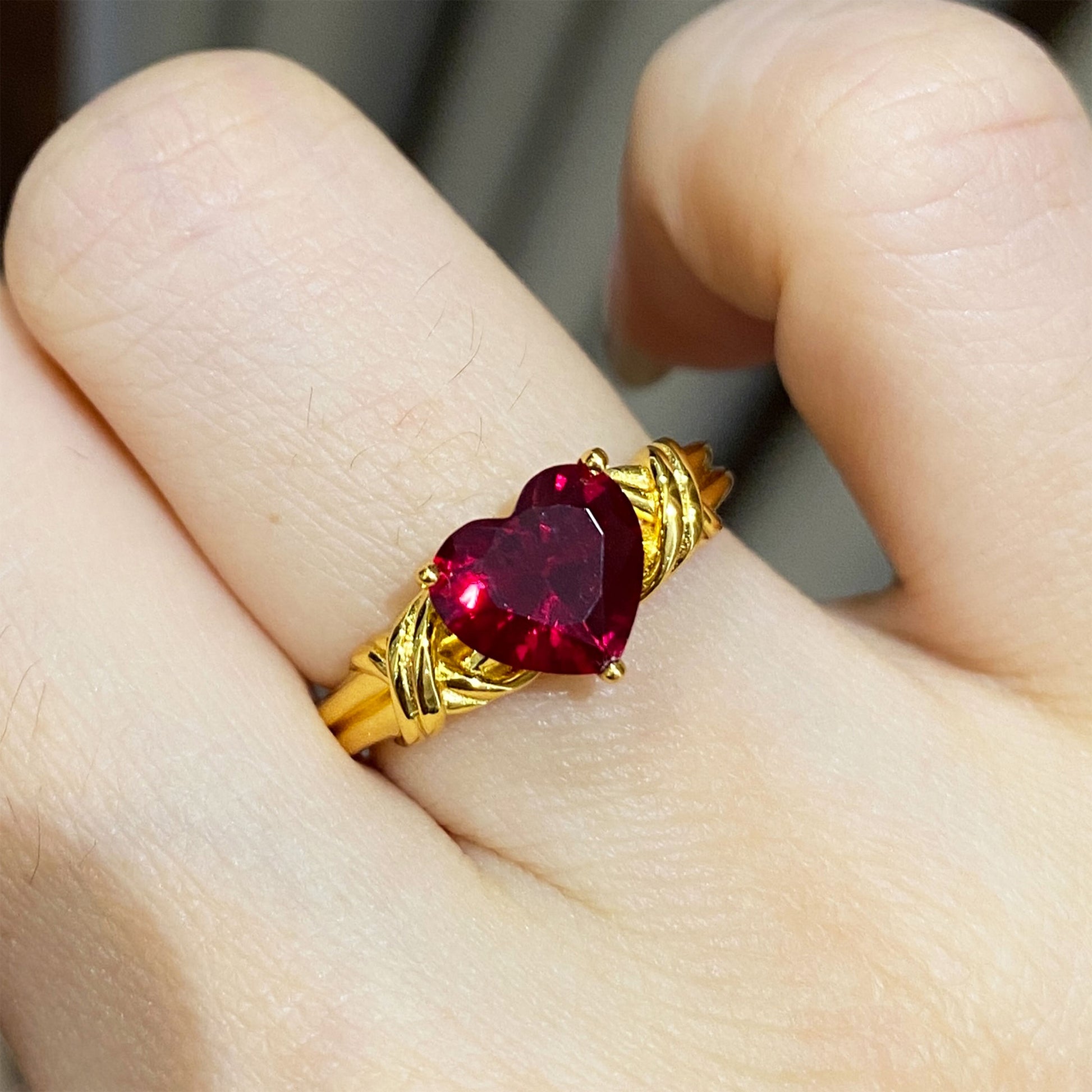 Red Ruby Heart Ring | Silver Ring