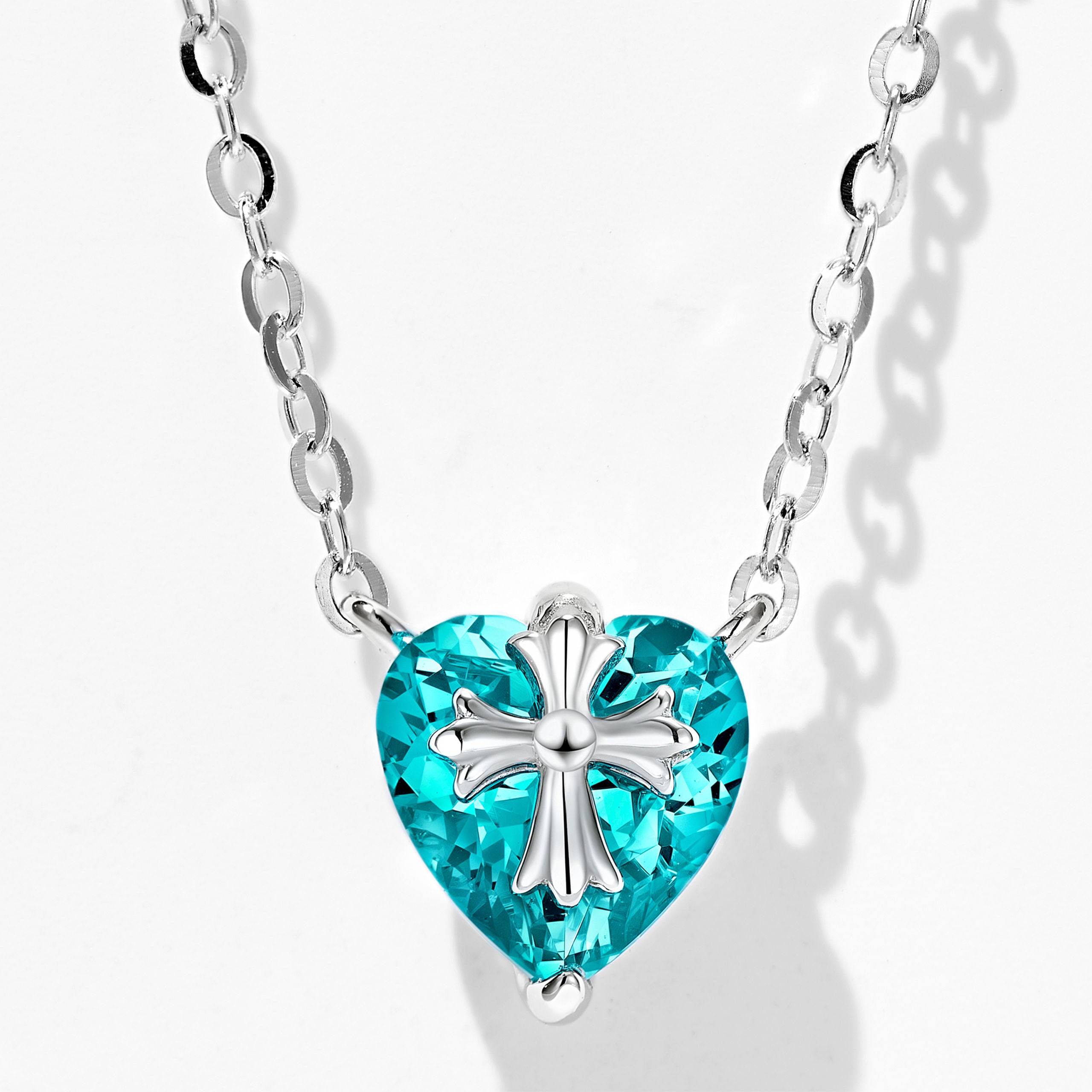 Paraiba Cross Heart Necklace｜Silver Necklace