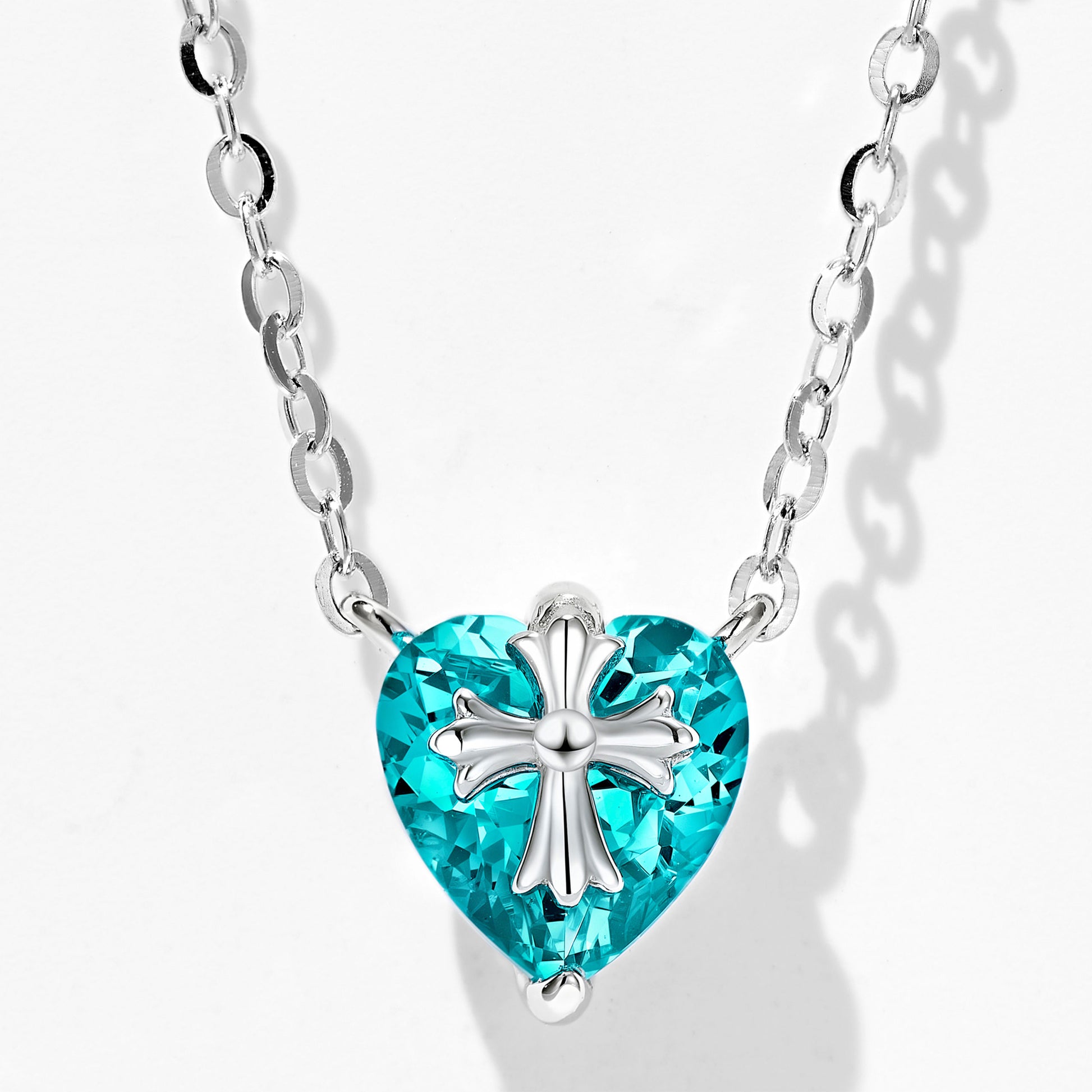 Paraiba Cross Heart Necklace｜Silver Necklace