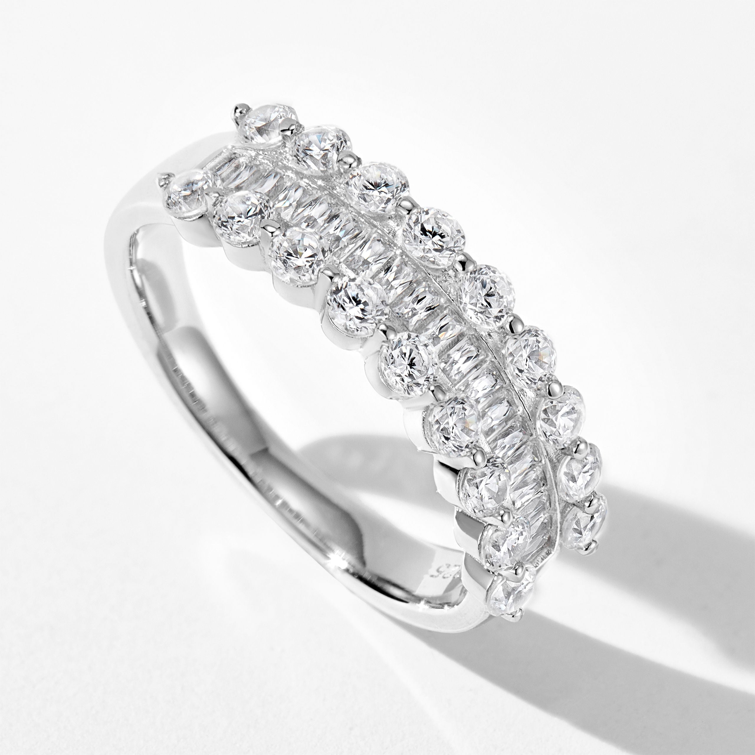 Sparkling T-Cut Half-Hoop Ring | Silver Ring