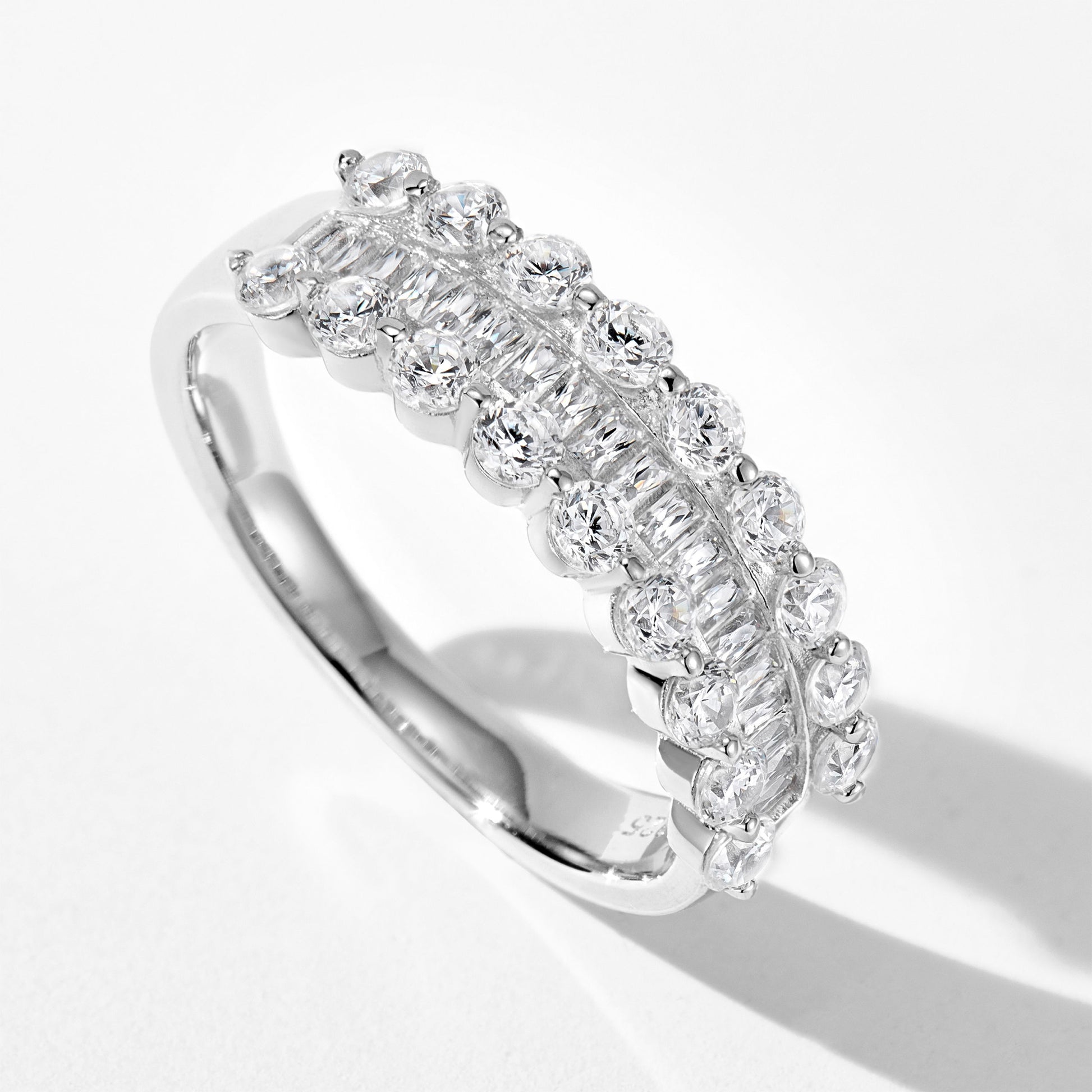 Sparkling T-Cut Half-Hoop Ring | Silver Ring