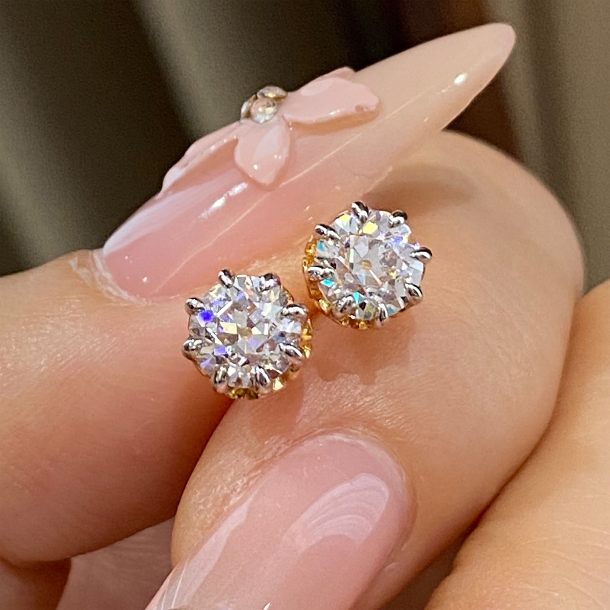 Vintage Bouquet Old European Cut Stud Earrings | Silver Earrings