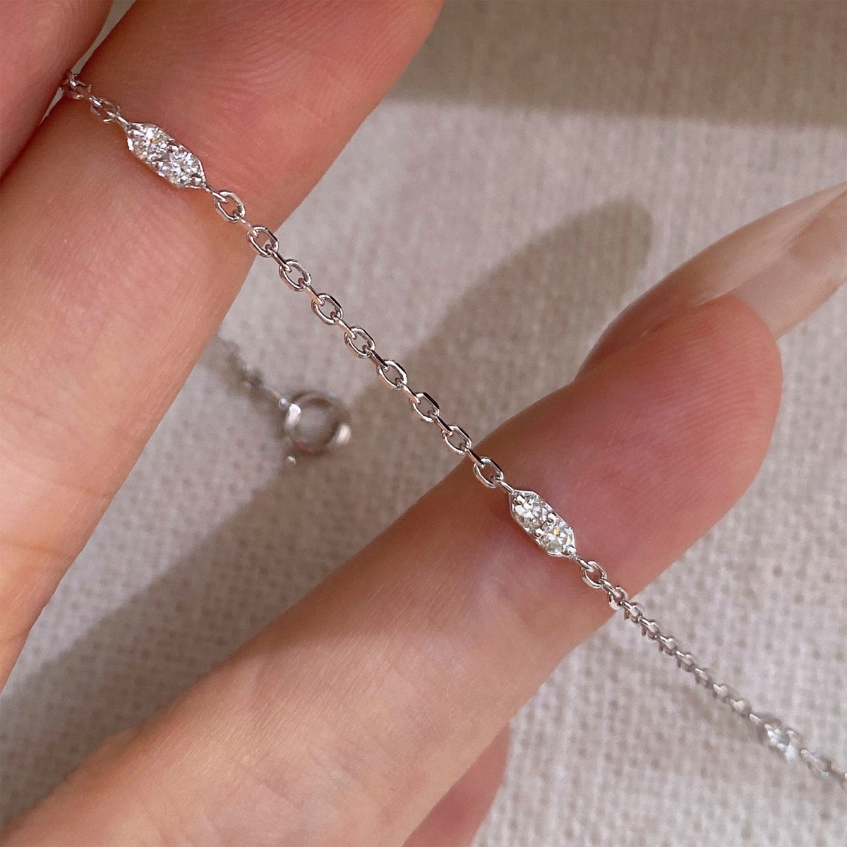 Mini Lab Grown Diamond Star Station Bracelet | Silver Bracelet