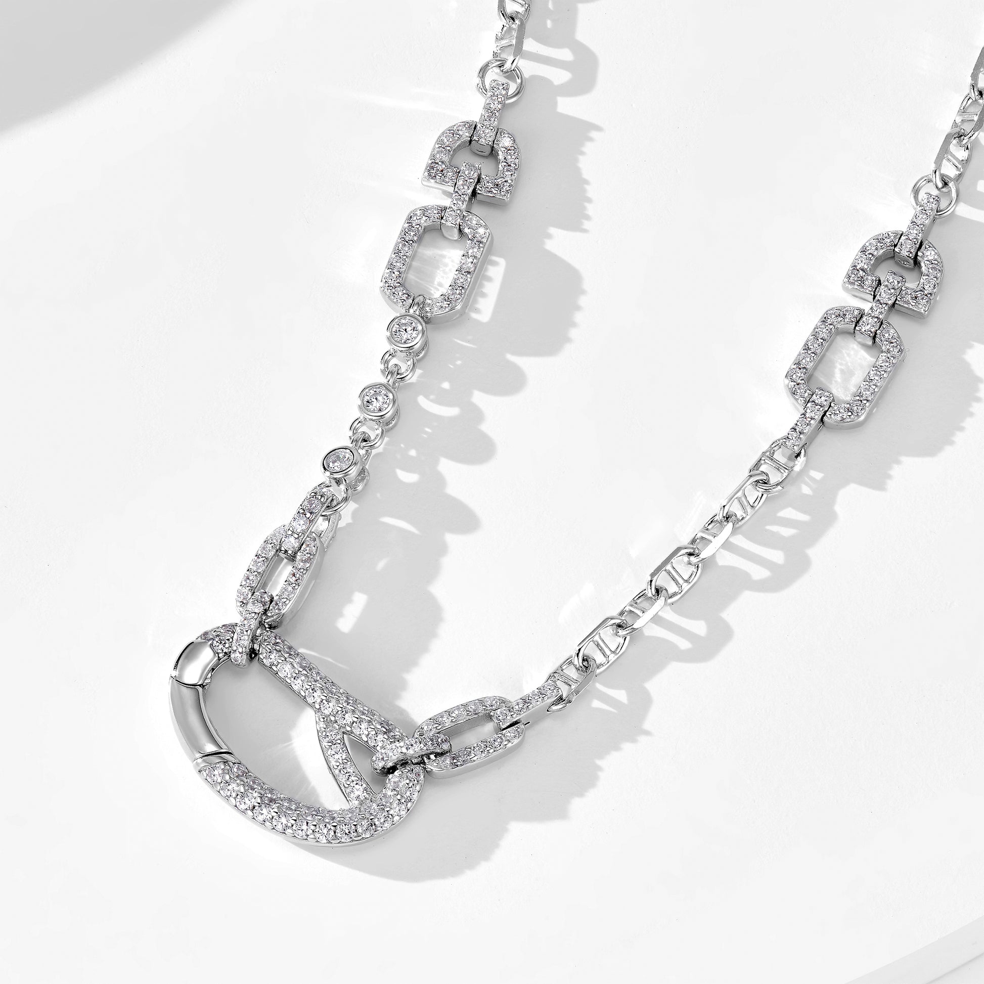 CZ Pave Box Clasp Chain Necklace | Sterling Silver