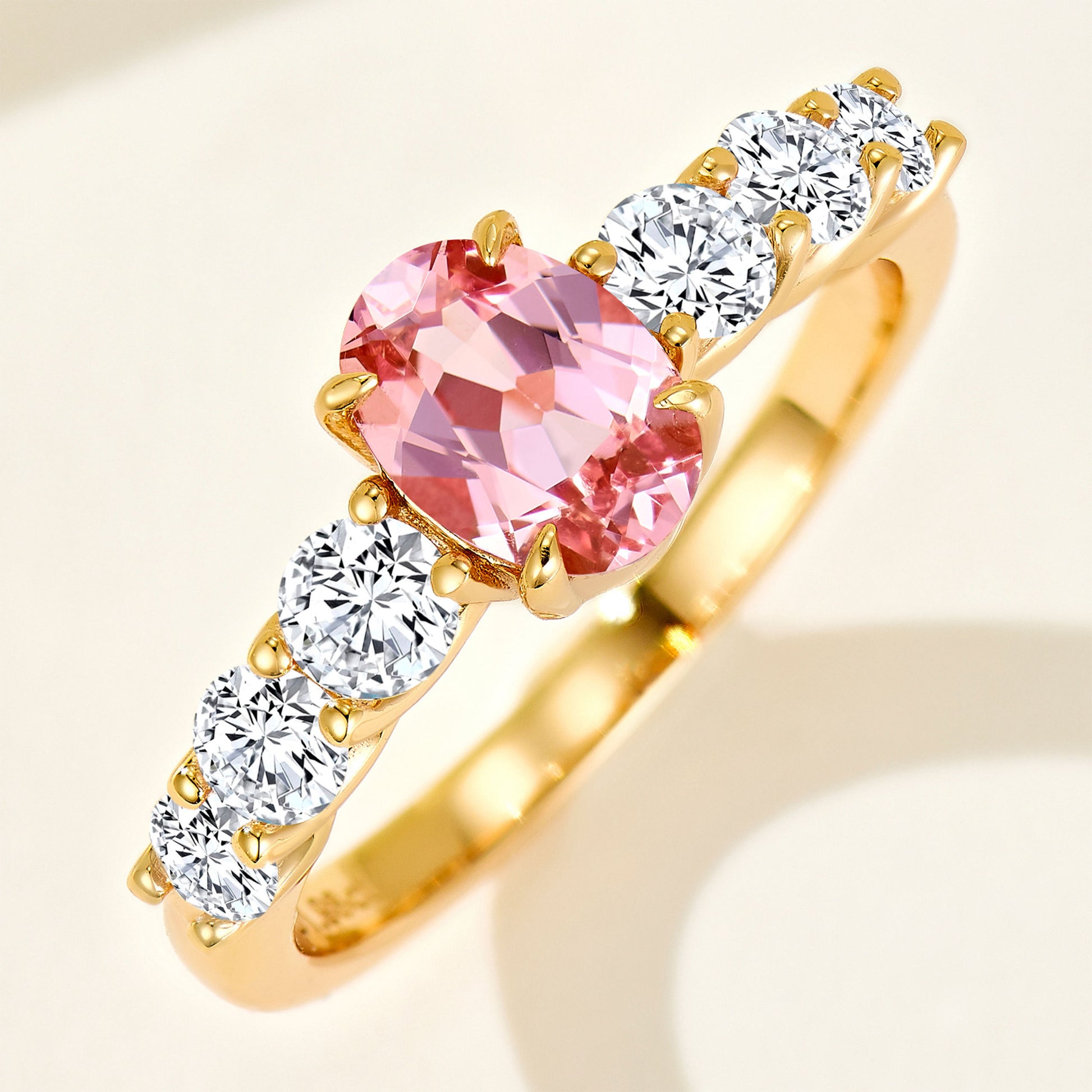 Padparadscha Pink Gem Oval Band Ring | Silver  Ring