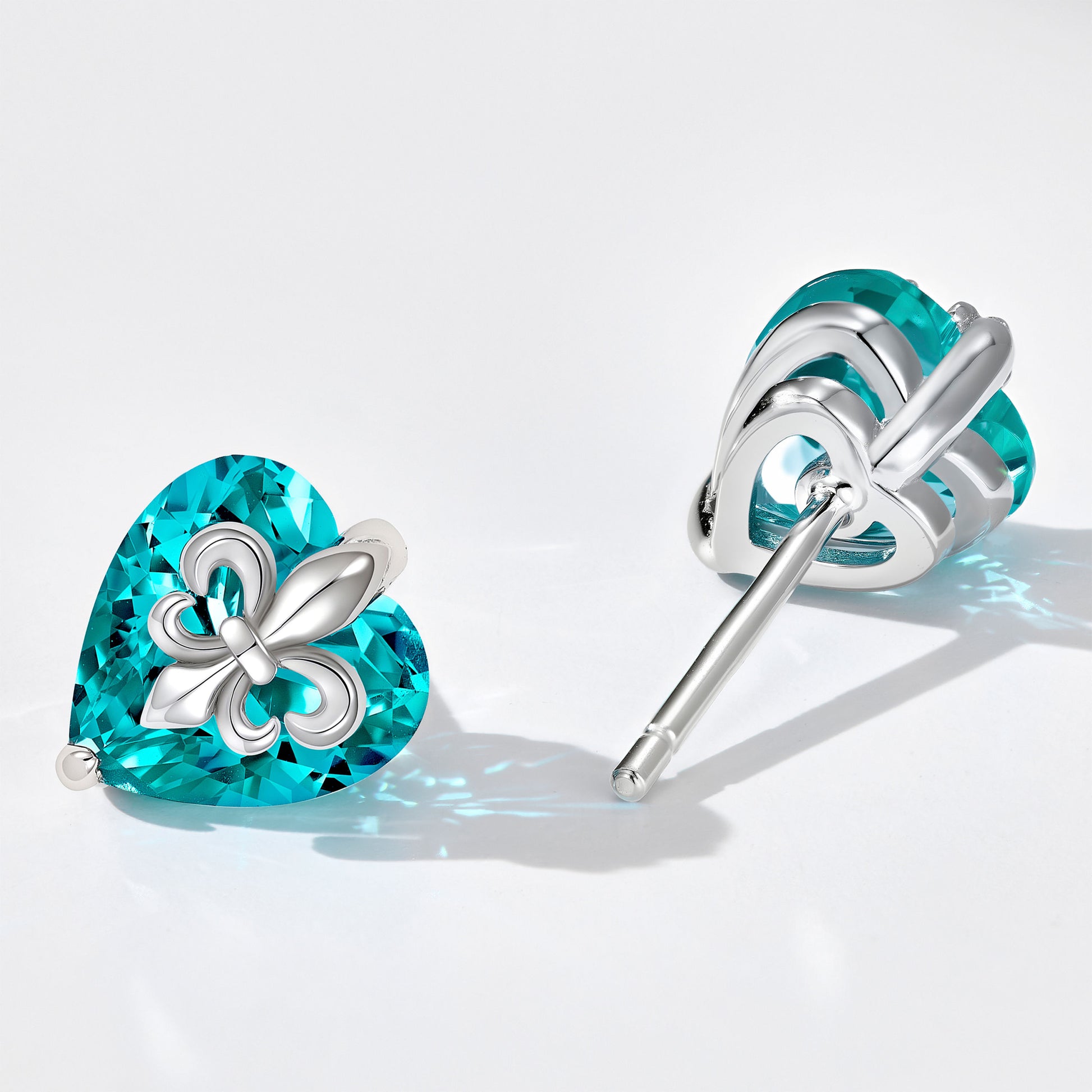 Paraiba Iris Flower Heart  Earrings | Silver Earrings