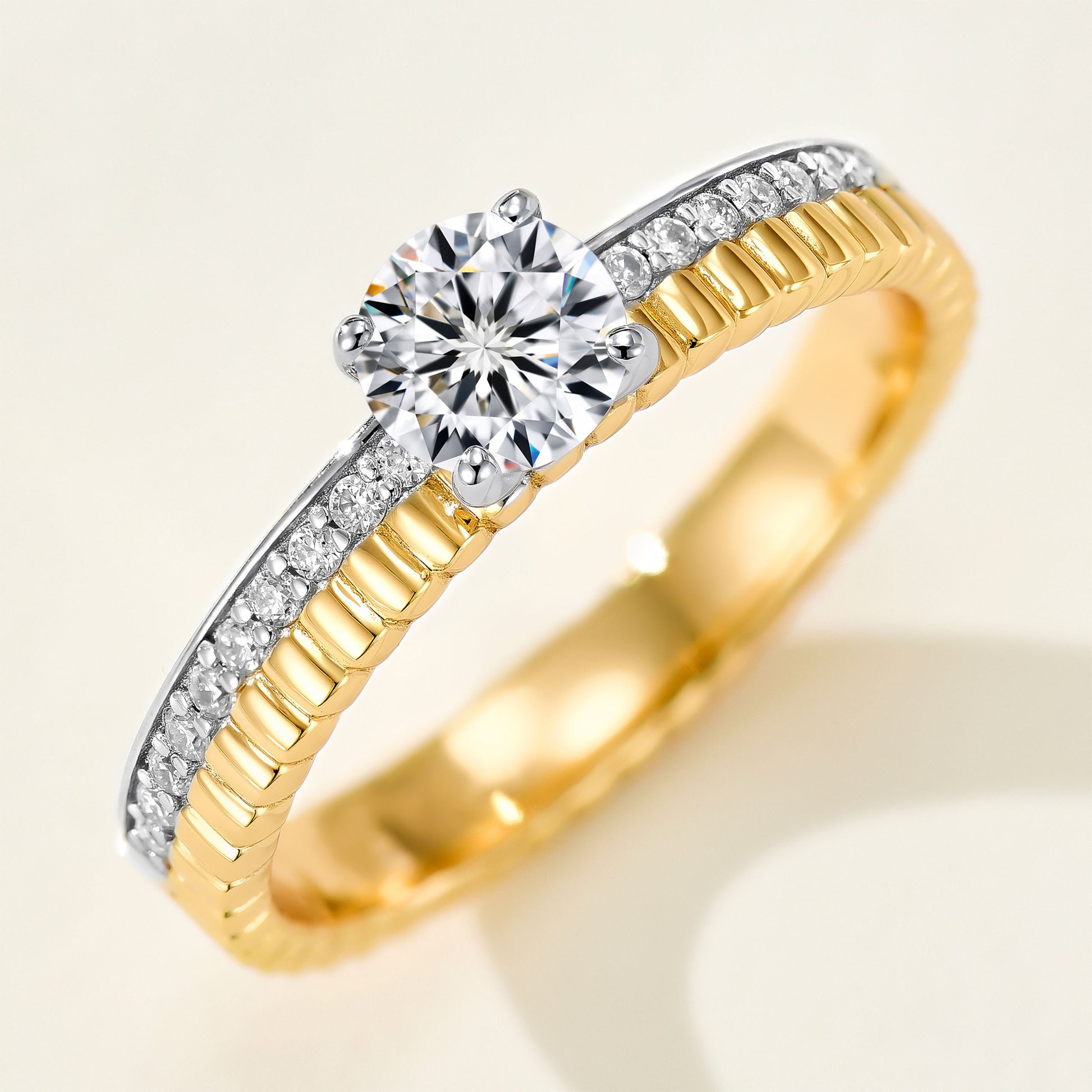 Two-Tone Double Band Moissanite Ring | Silver  Ring