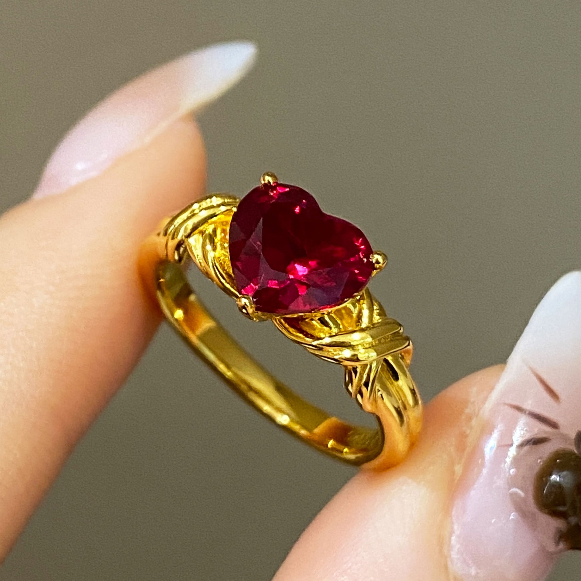Red Ruby Heart Ring | Silver Ring