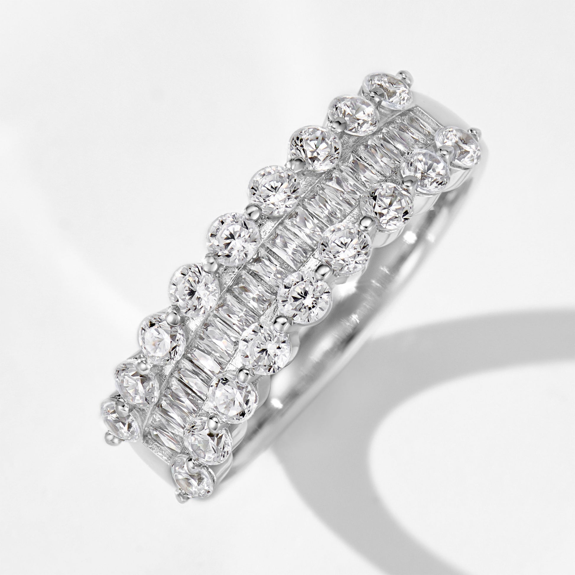 Sparkling T-Cut Half-Hoop Ring | Silver Ring