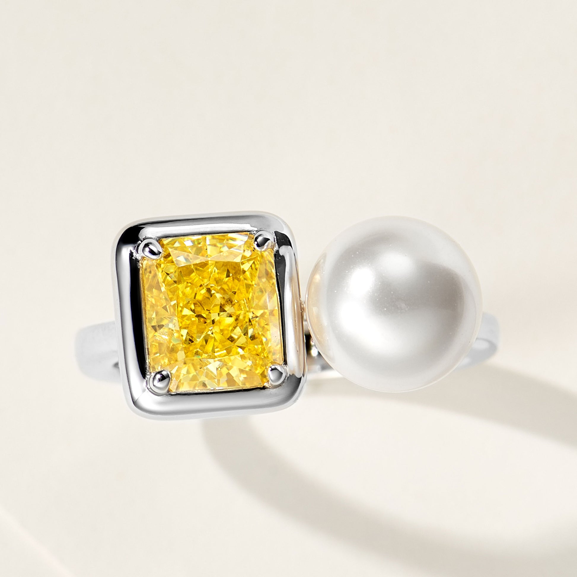Yellow Gemstone Pearl Ring| Silver Ring