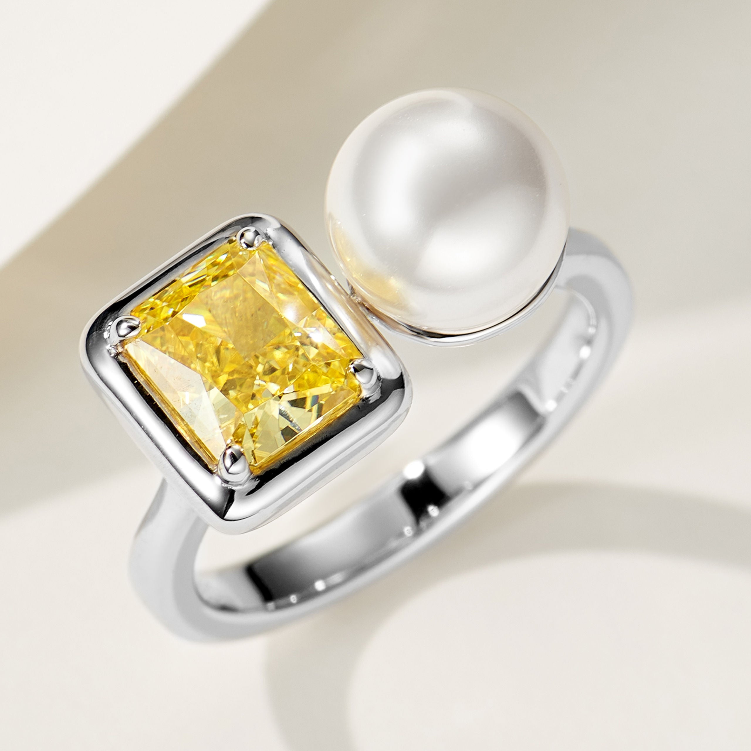 Yellow Gemstone Pearl Ring| Silver Ring
