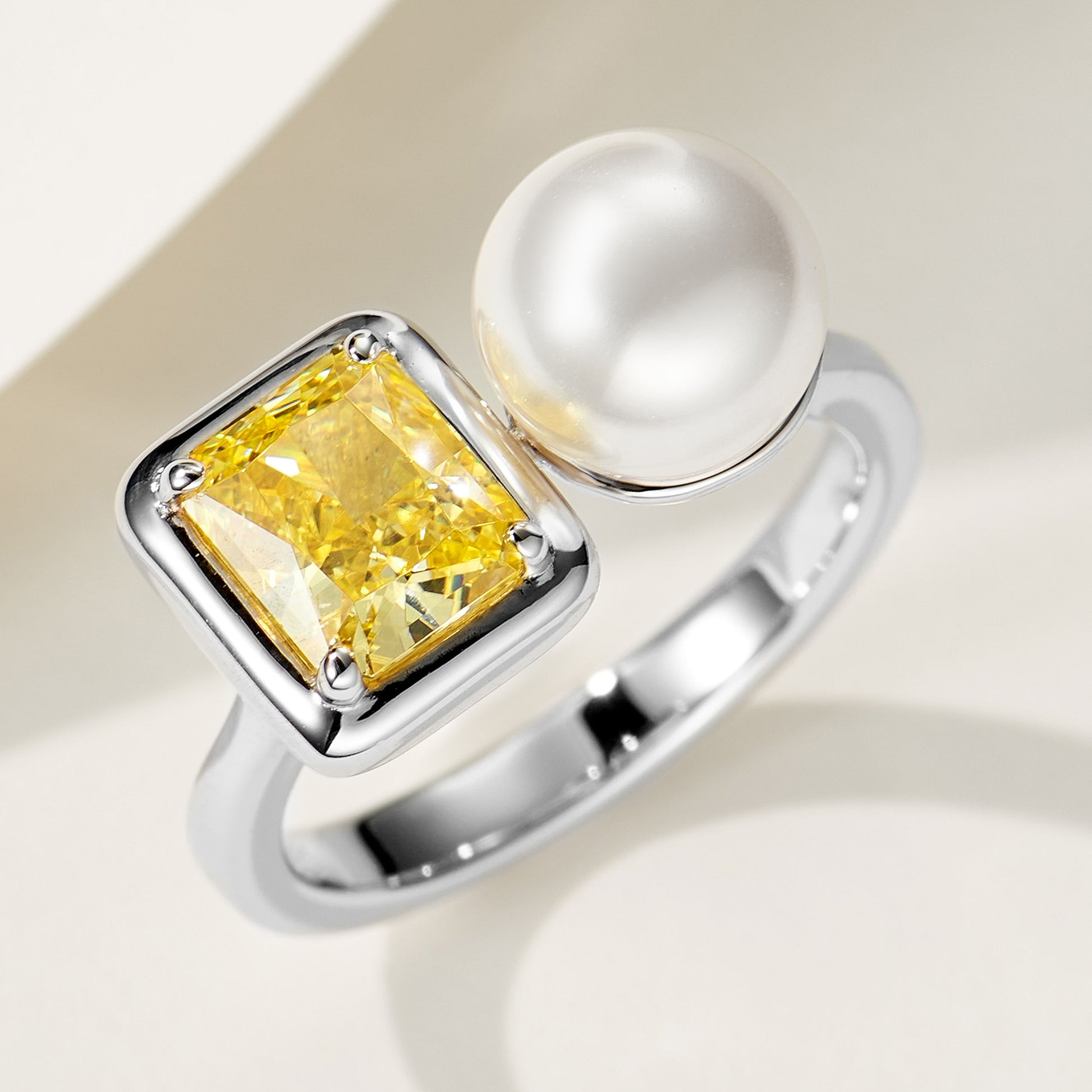 Yellow Gemstone Pearl Ring| Silver Ring