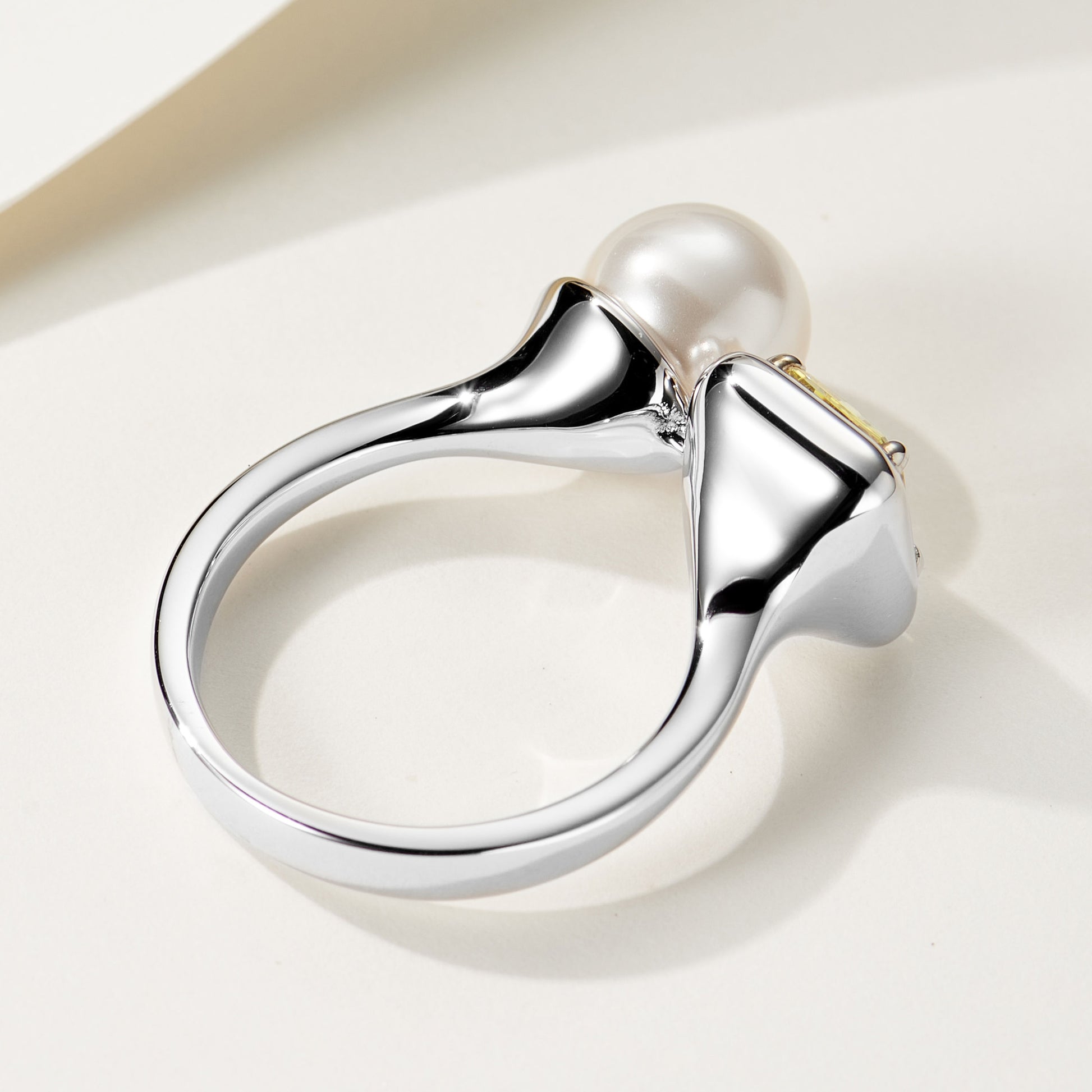 Yellow Gemstone Pearl Ring| Silver Ring