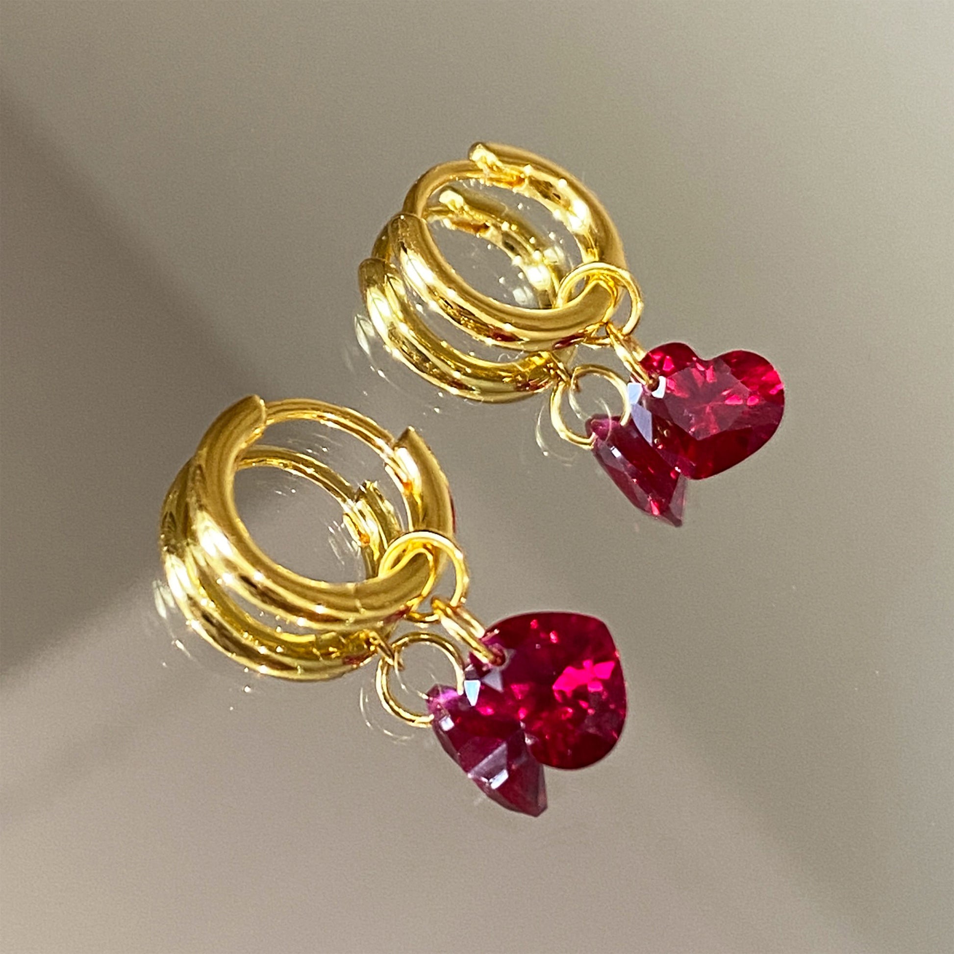 Ruby Heart Earrings | Silver Earrings
