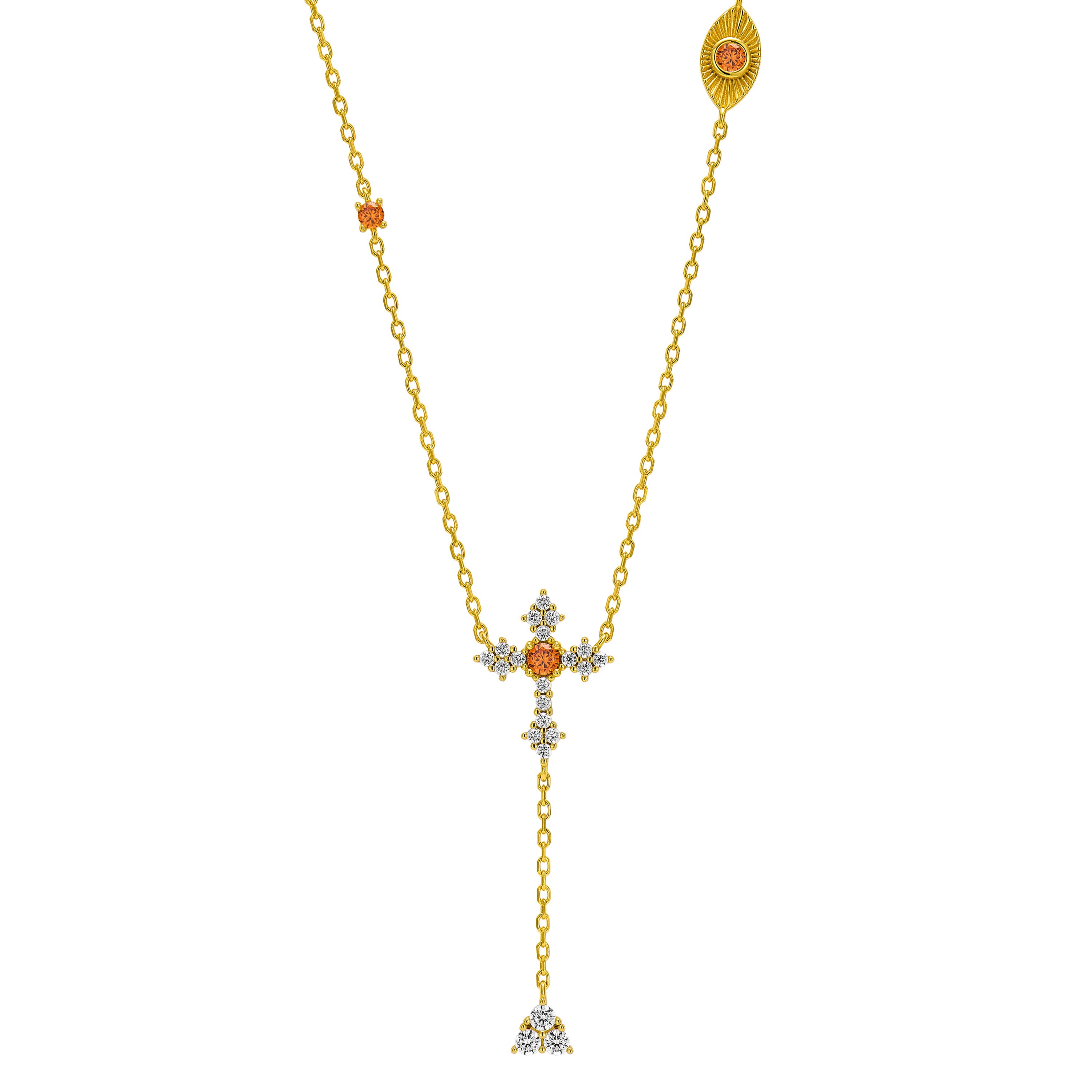 Orange Cross Y-Necklace | Silver Necklace