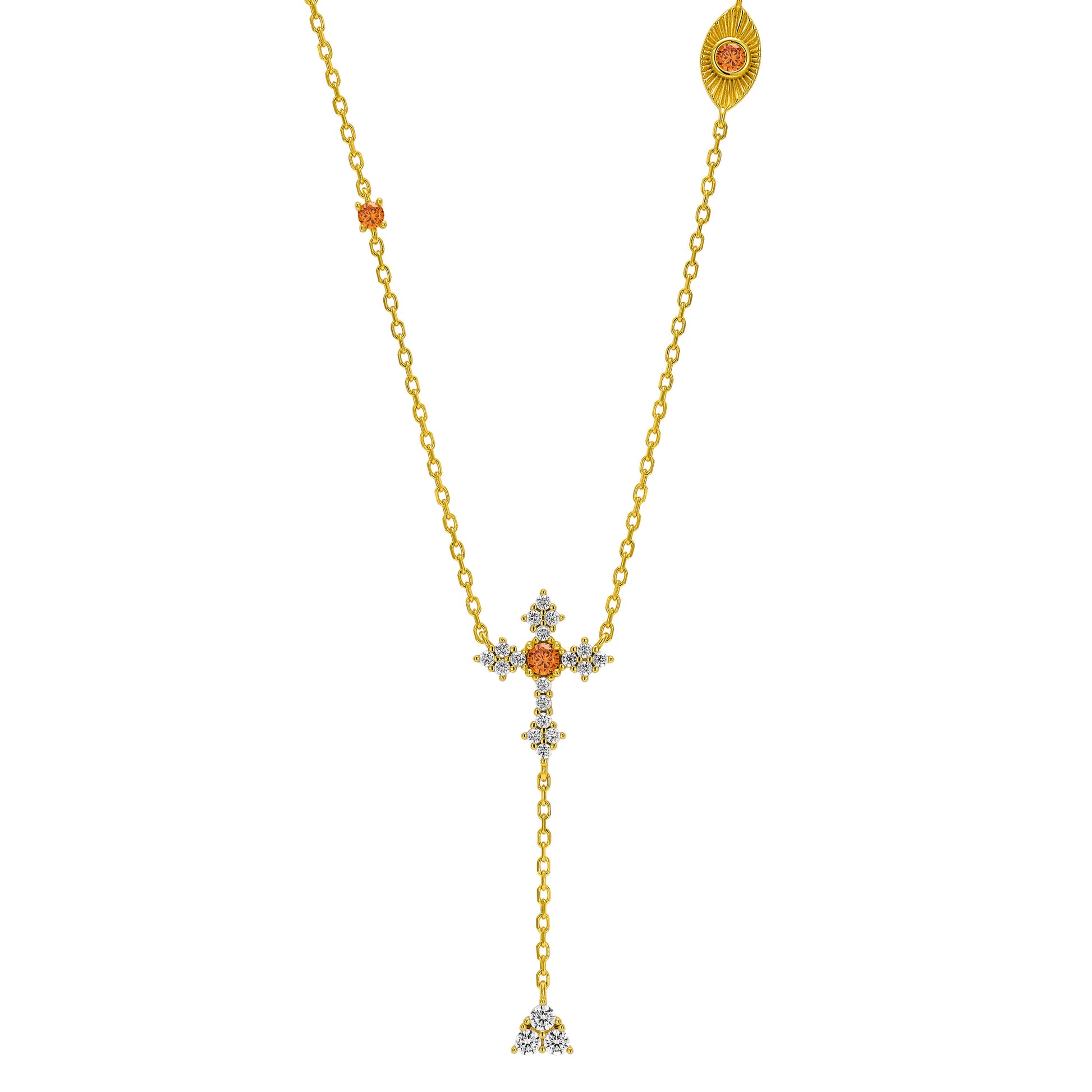 Orange Cross Y-Necklace | Silver Necklace