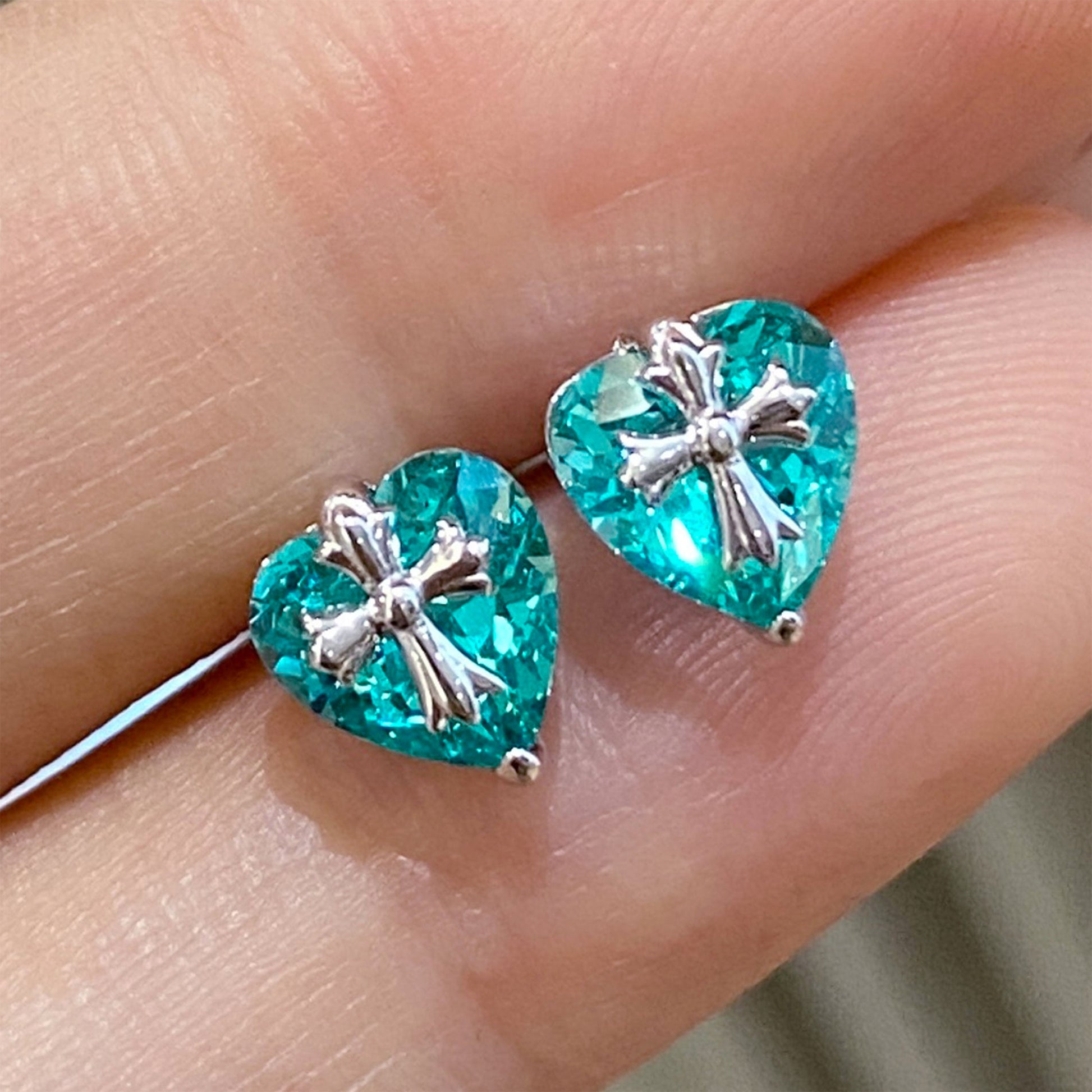 Paraiba Cross Heart  Earrings | Silver Earrings