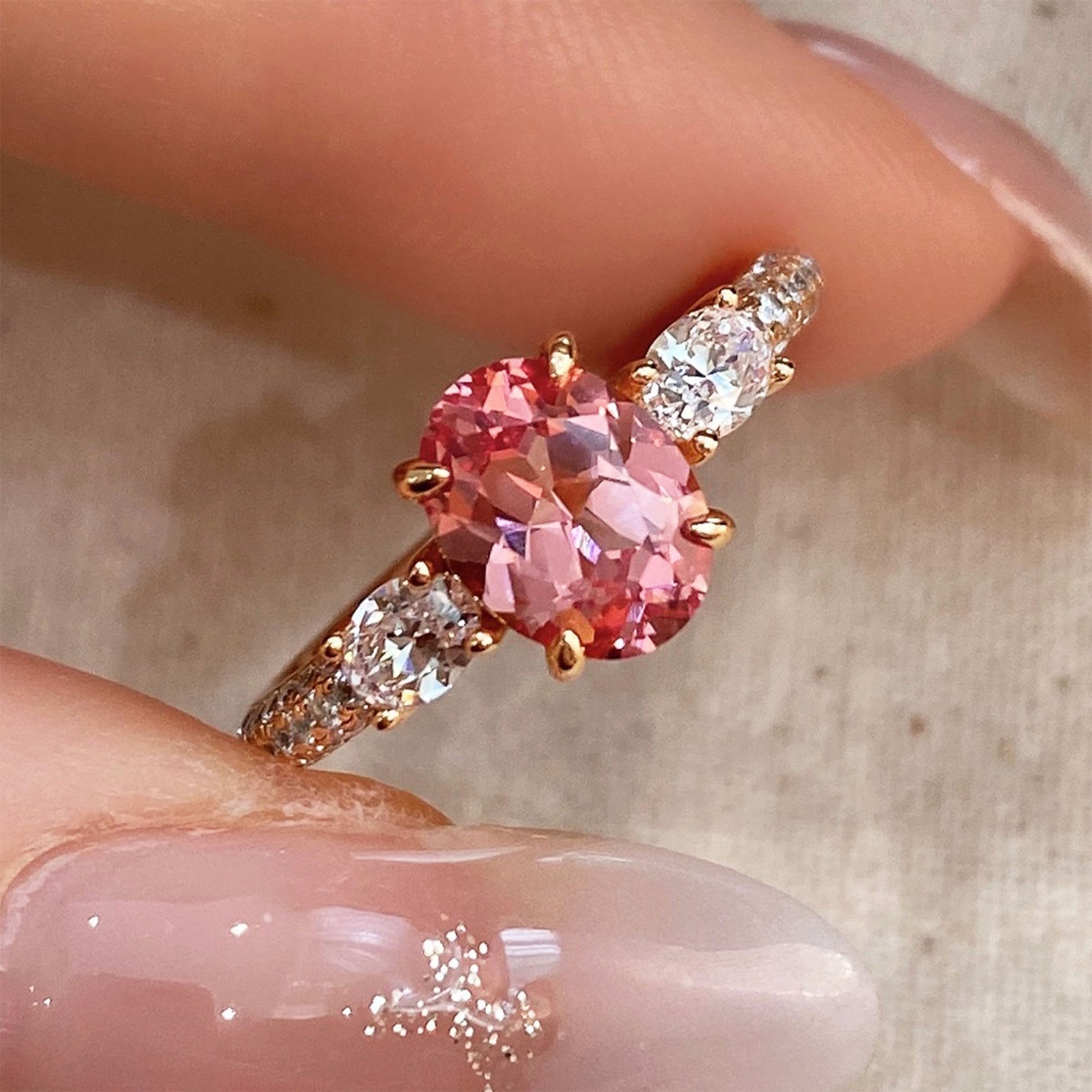 Padparadscha Pink Gem Oval Cut Ring | Silver  Ring