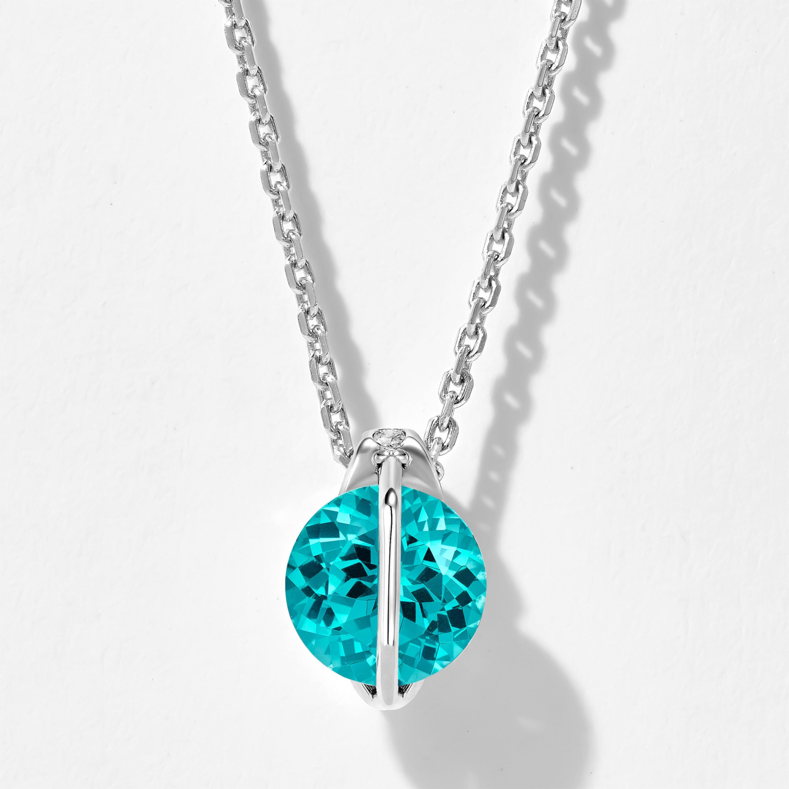 Vivid Sparkling Blue Gem  Necklace | Silver Necklace