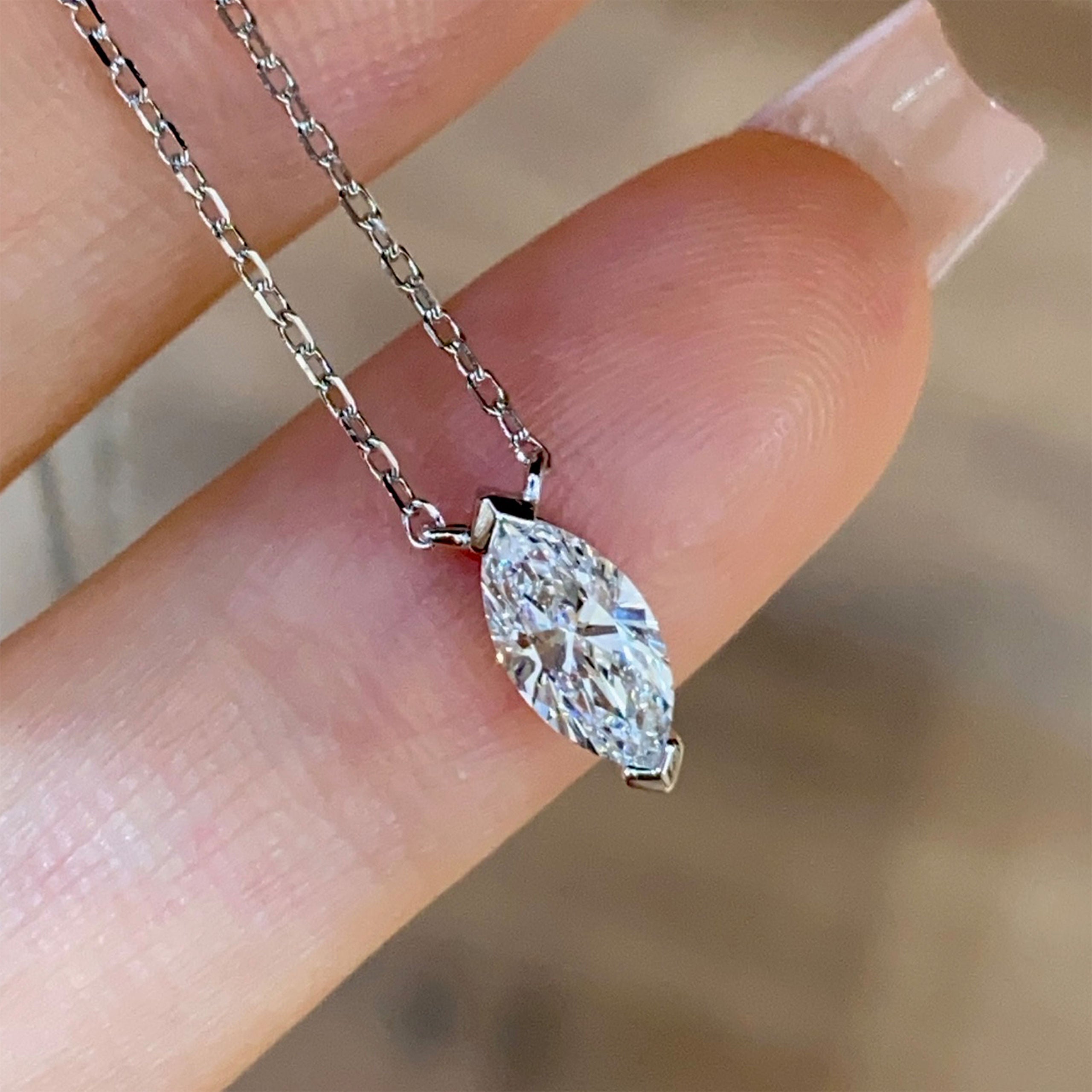 Lab Grown Diamond Marquise Pendant | Silver Necklace