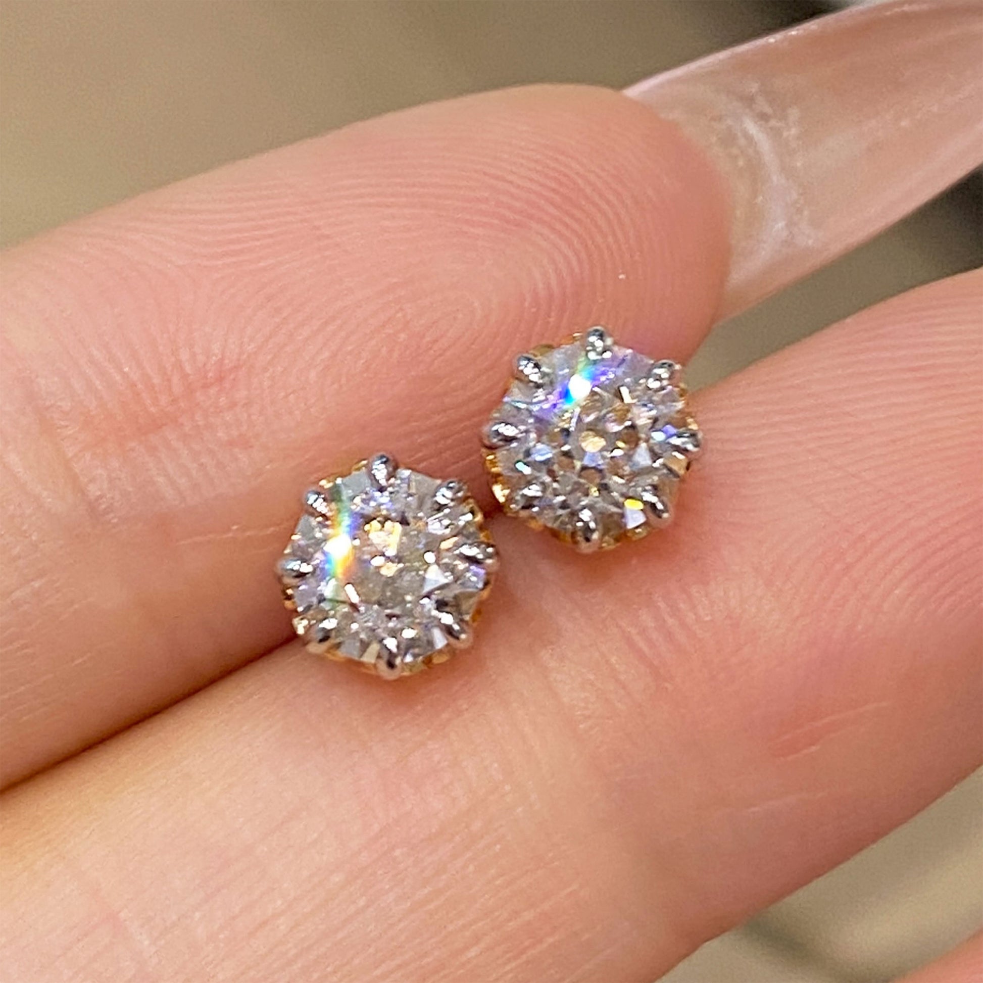 Vintage Bouquet Old European Cut Stud Earrings | Silver Earrings