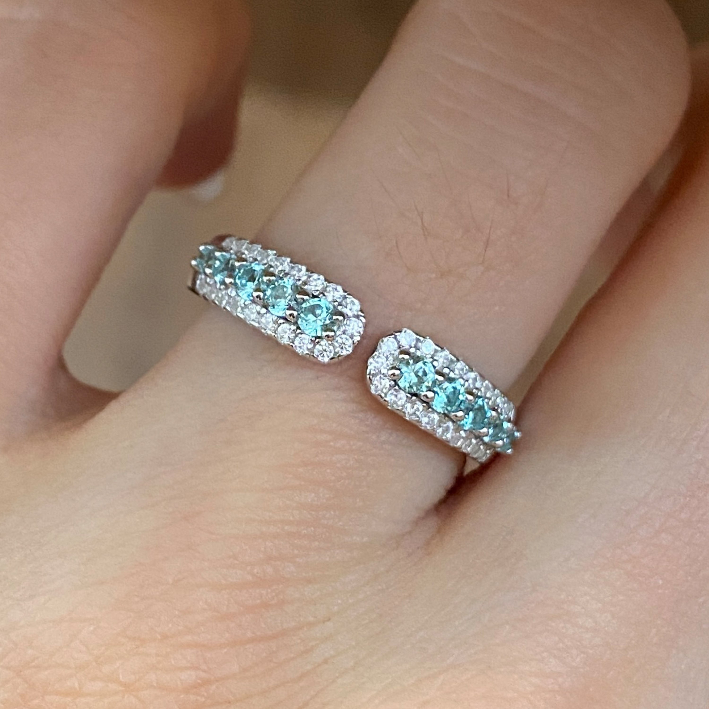 Half Gemstone Open Row Ring| Silver Ring