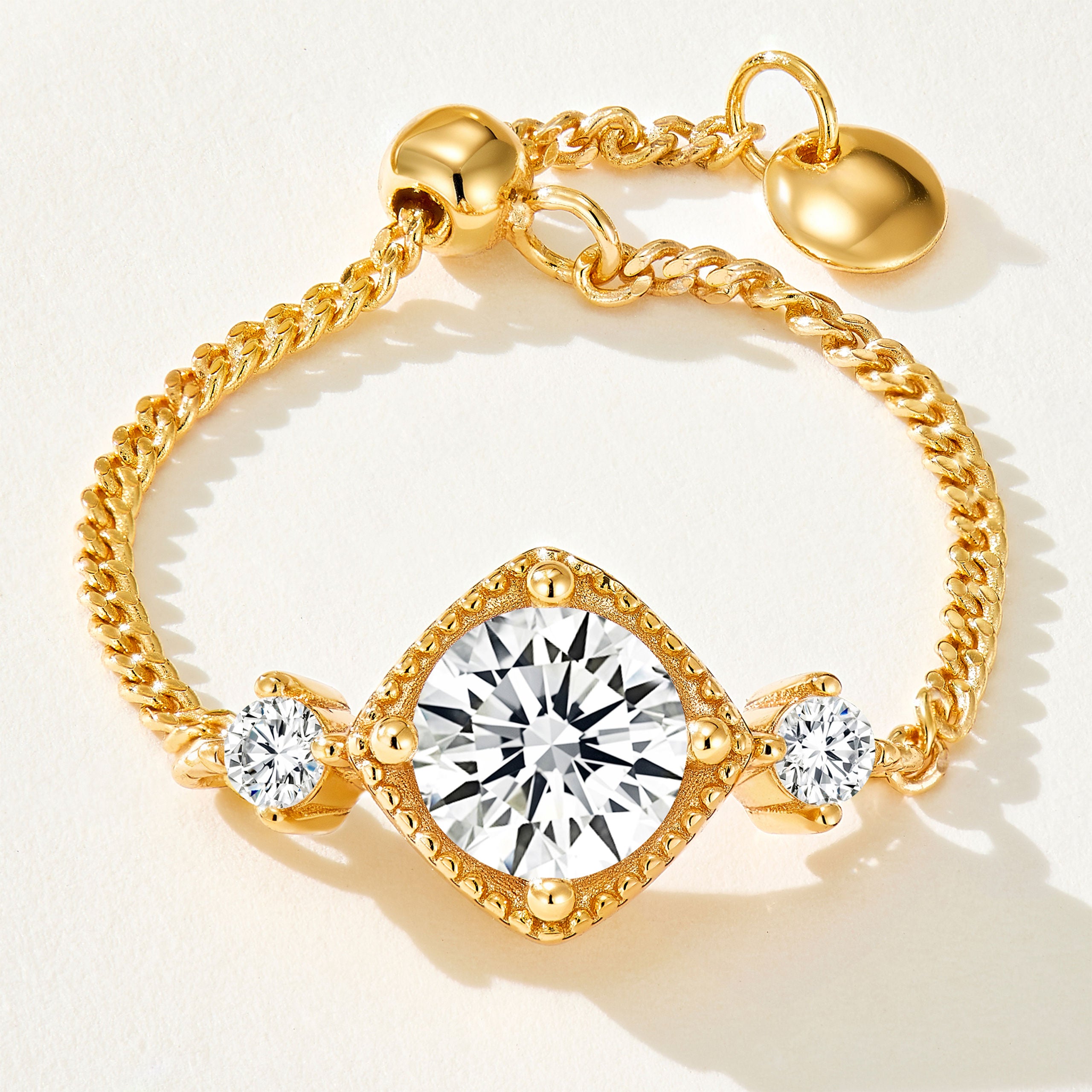 Chic Moissanite Chain Pull Ring | Silver  Ring