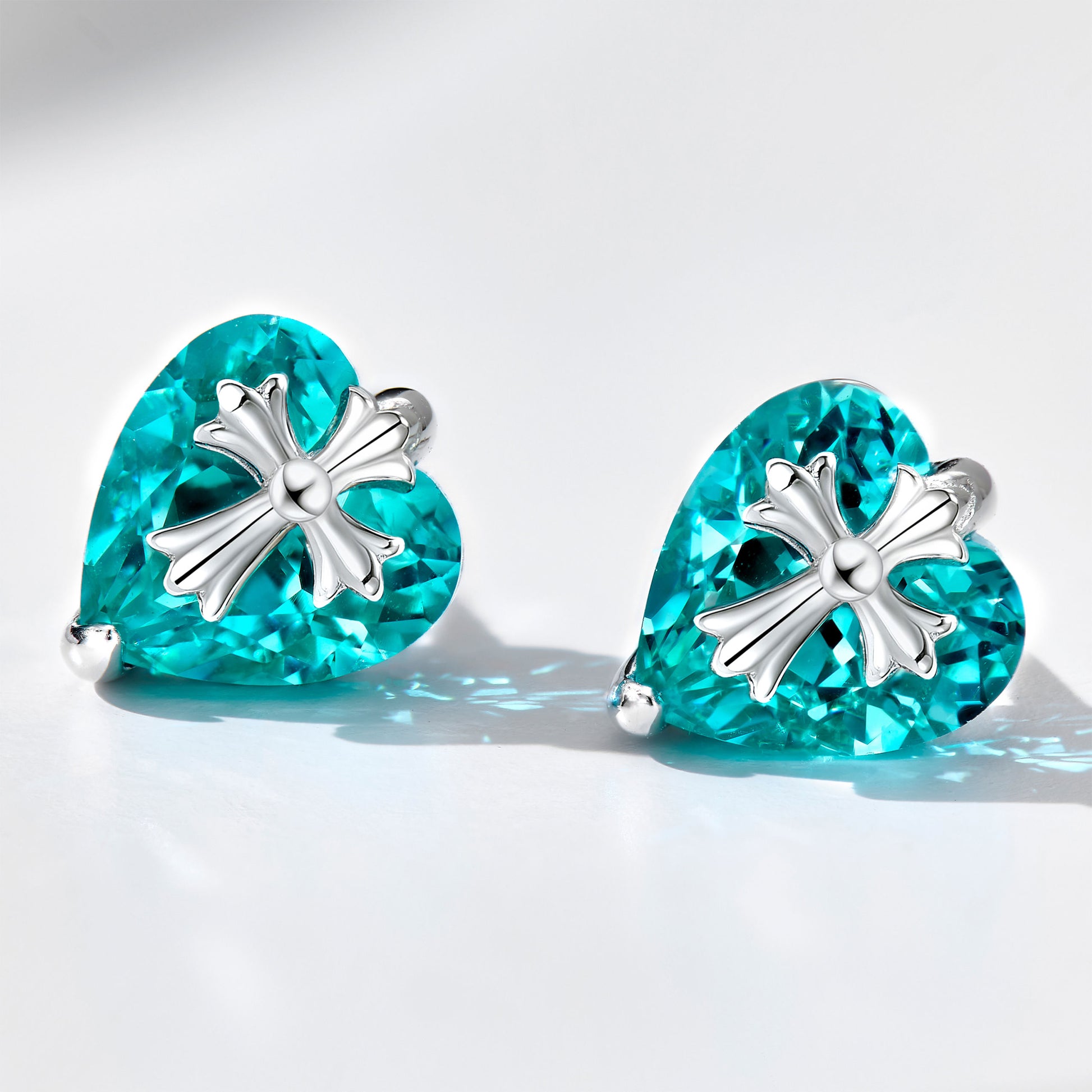 Paraiba Cross Heart  Earrings | Silver Earrings
