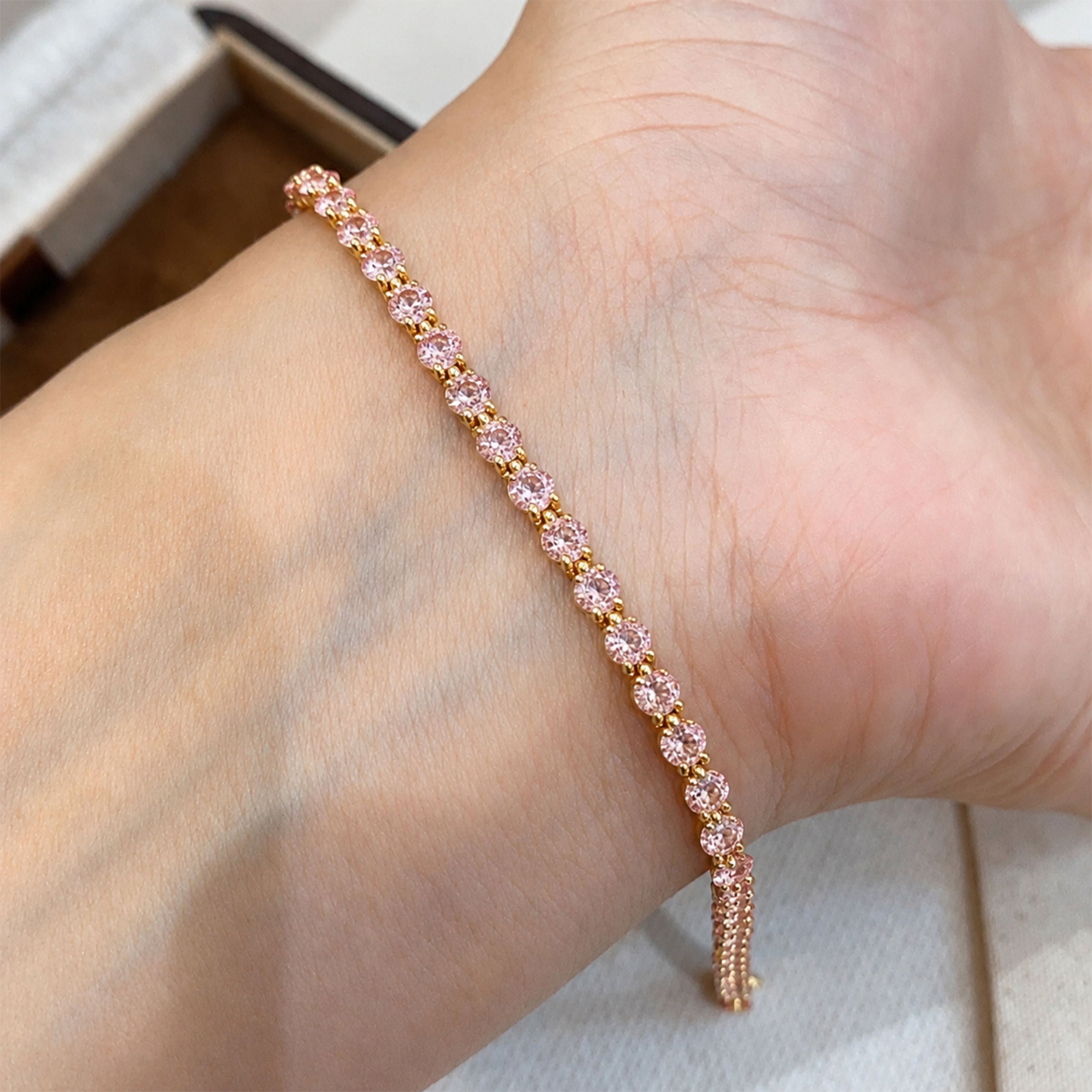 Pink Gemstone Three Stone Bracelet | Silver Bracelet
