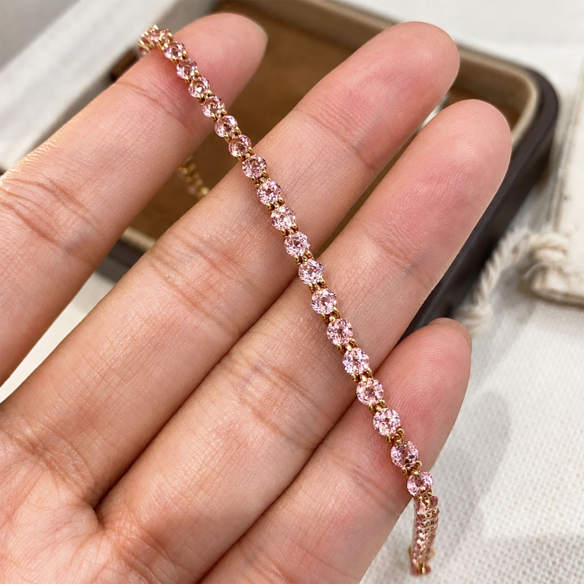 Pink Gemstone Three Stone Bracelet | Silver Bracelet