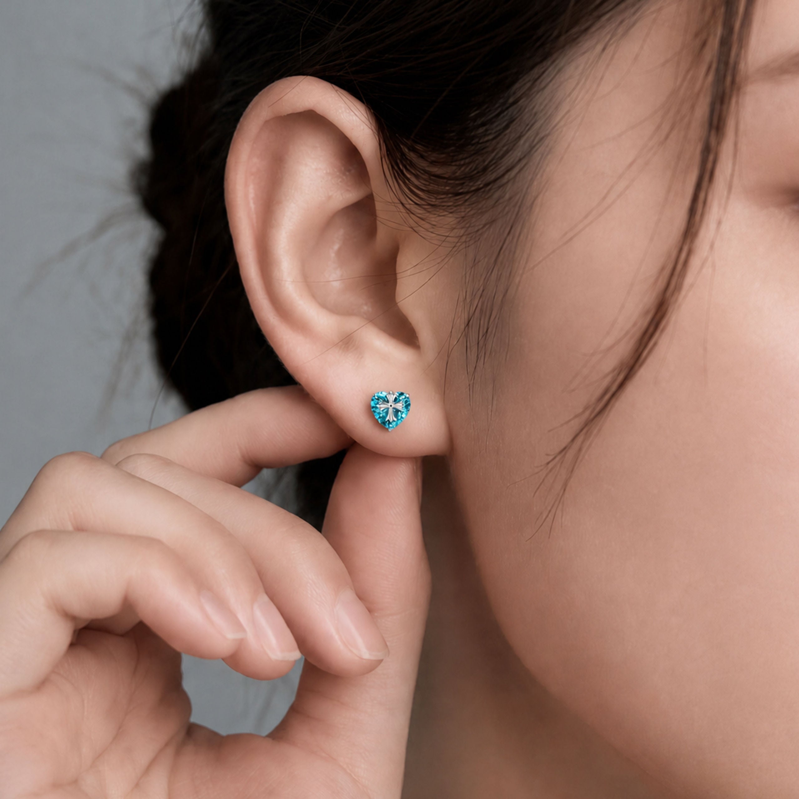 Paraiba Cross Heart  Earrings | Silver Earrings