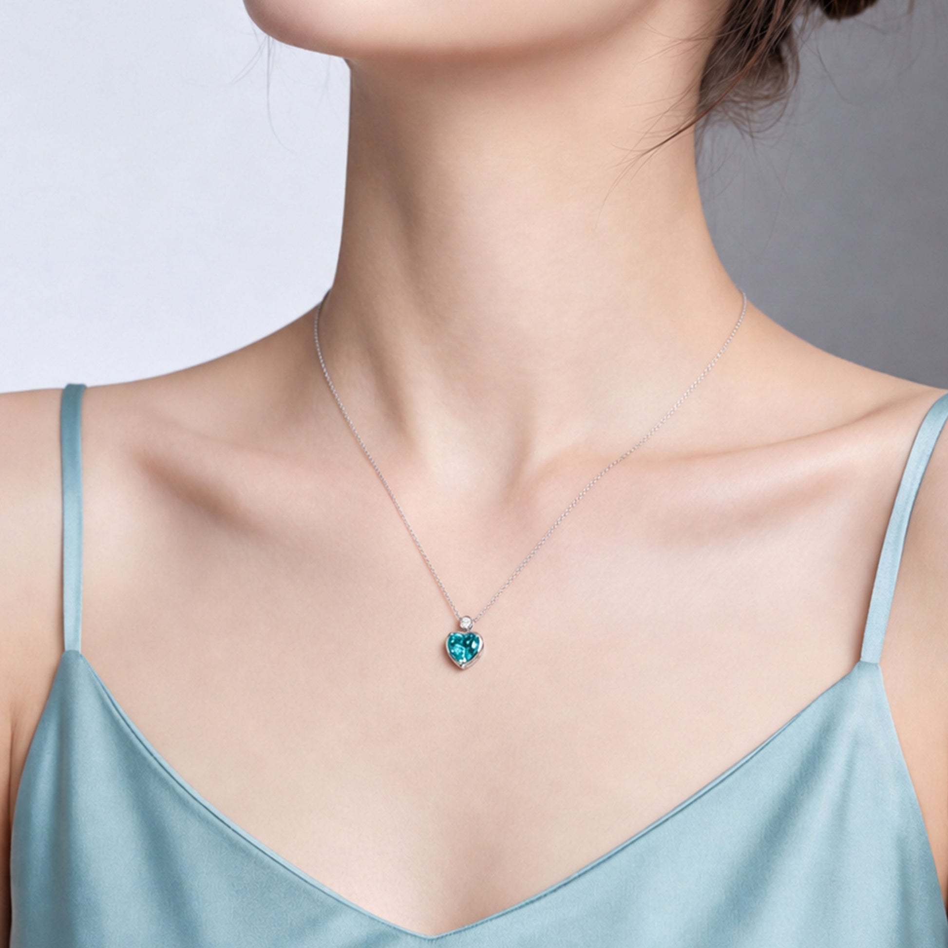 Paraiba Heart Necklace｜Silver Necklace