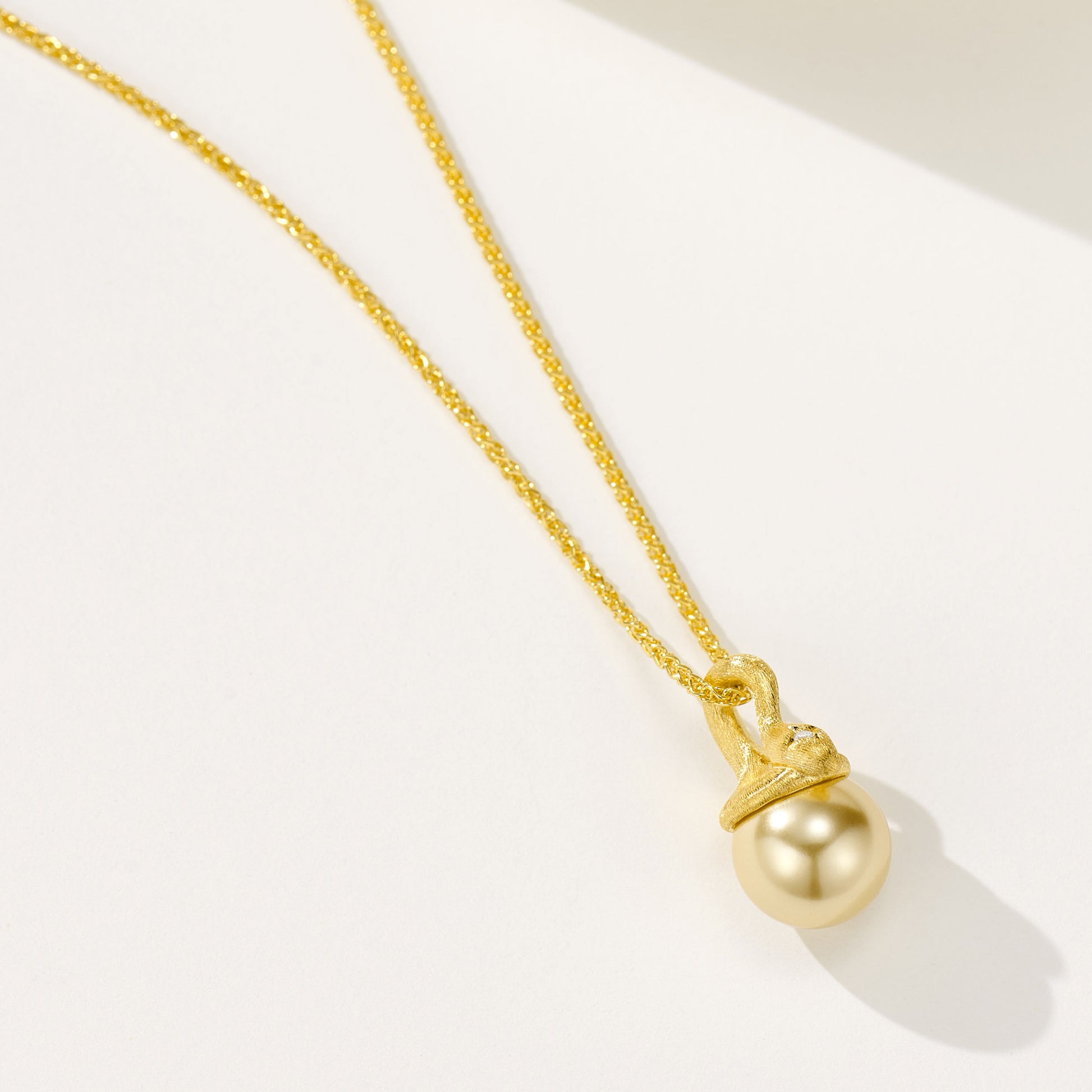 Golden Pearl Pendant | Silver Necklace