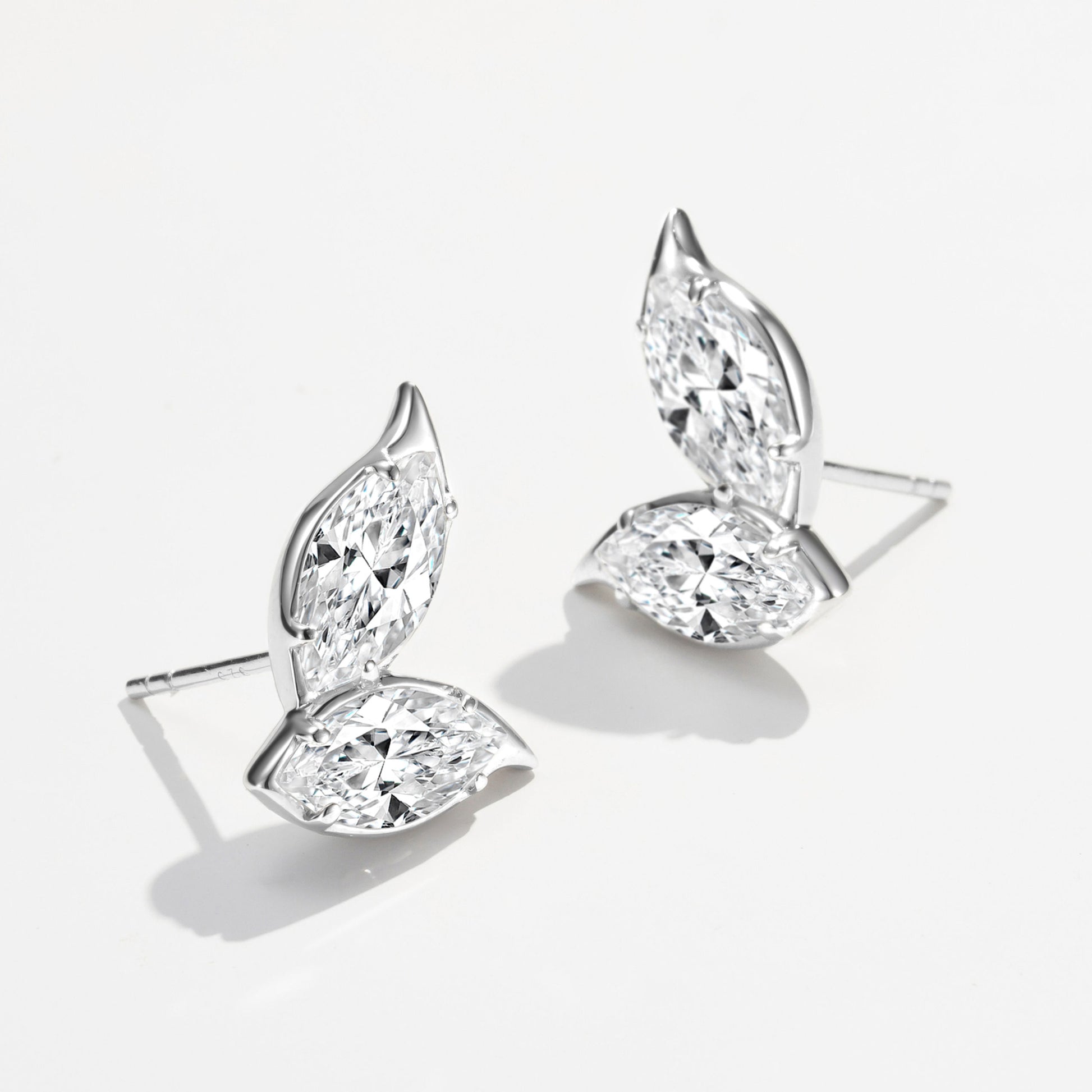 Marquise Cut Leaf Stud Earrings | Silver Earrings