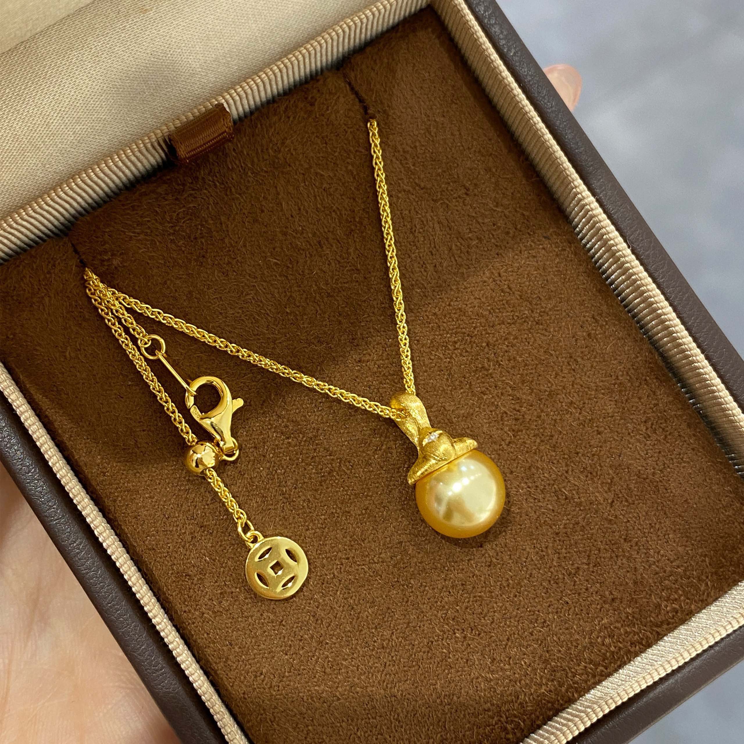 Golden Pearl Pendant | Silver Necklace
