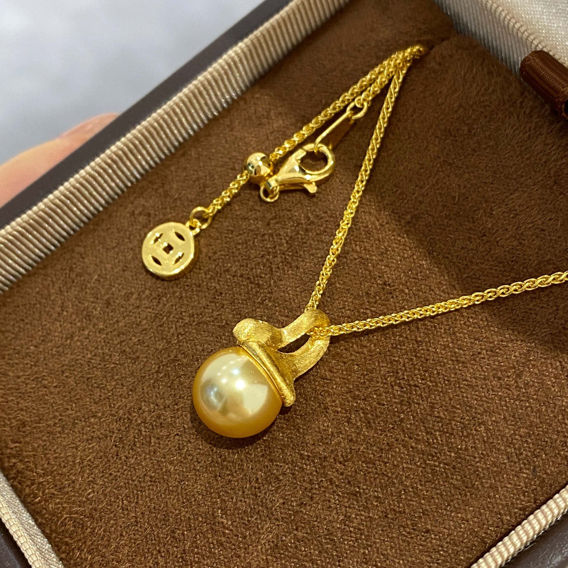 Golden Pearl Pendant | Silver Necklace