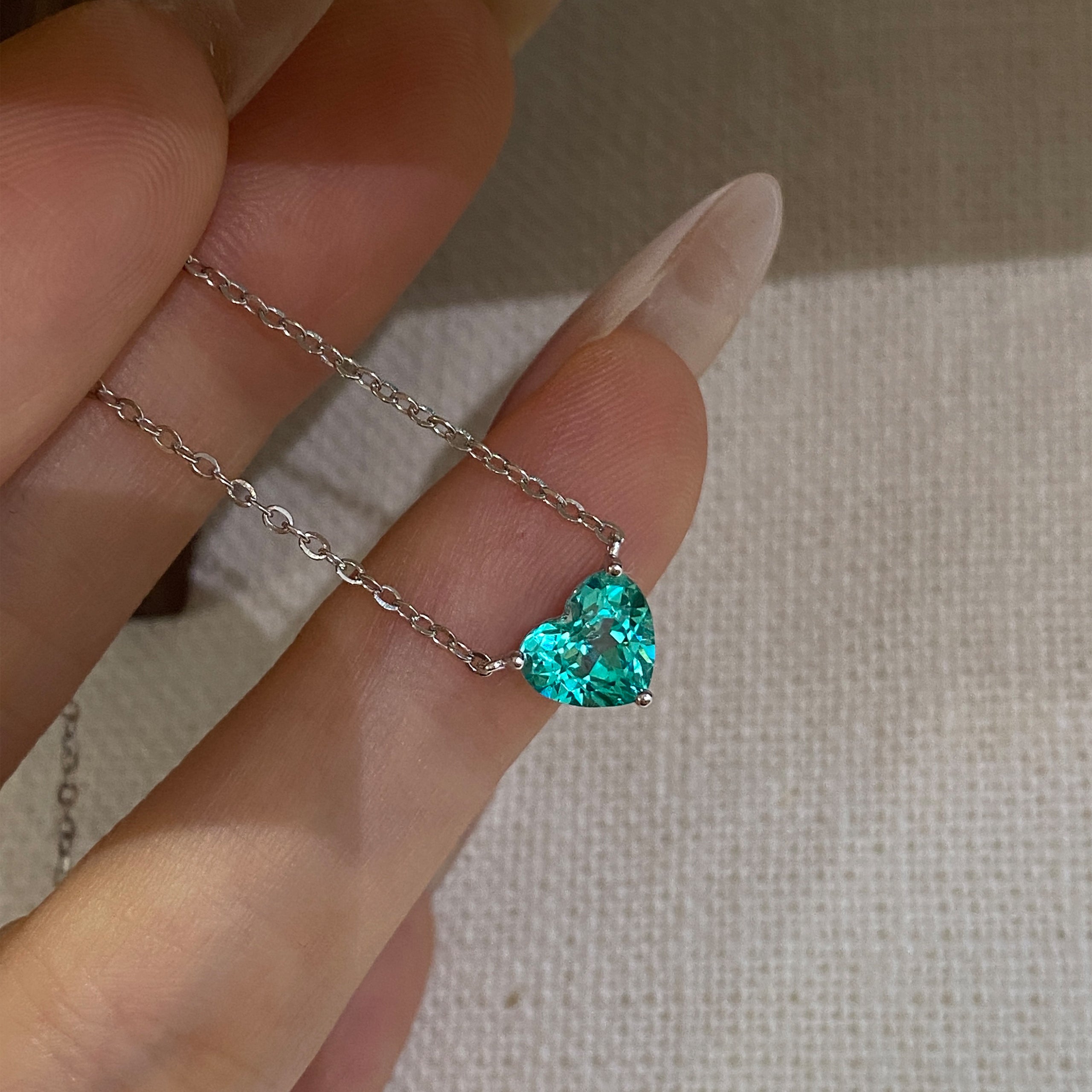 Blue Gemstone Heart Necklace｜Silver Necklace