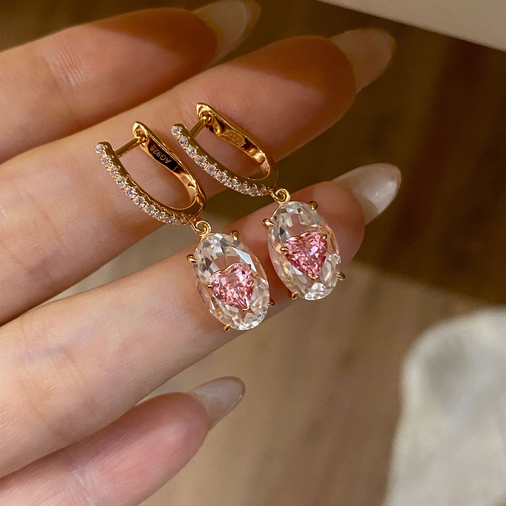 Lab-Grown Padparadscha Oval Earrings | Silver Earrings