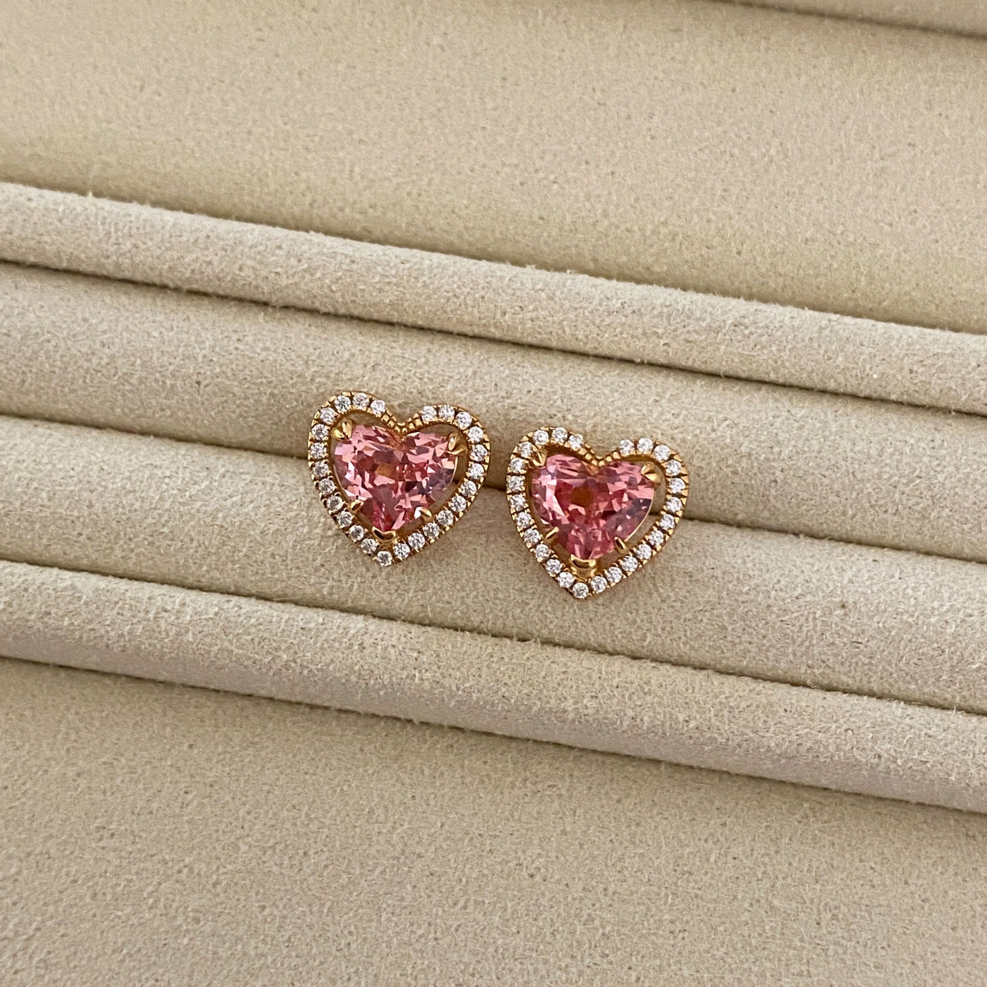 Lab-Grown Padparadscha Heart Stud Earrings | Silver Earrings