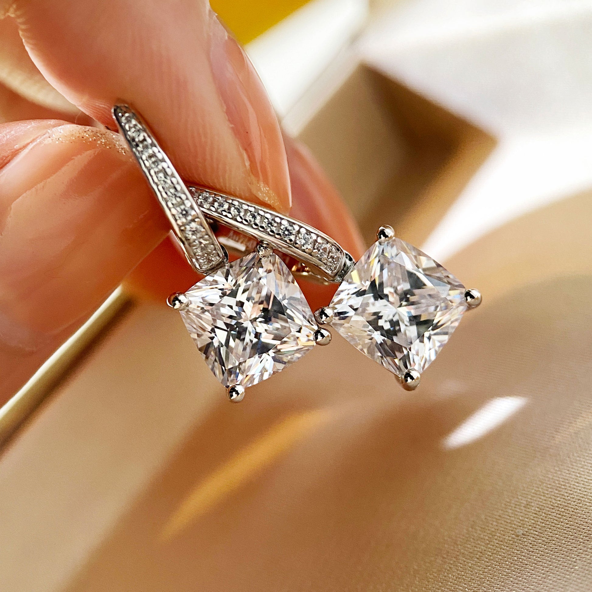 Cushion Cut Drop Earrings | Silver Earrings