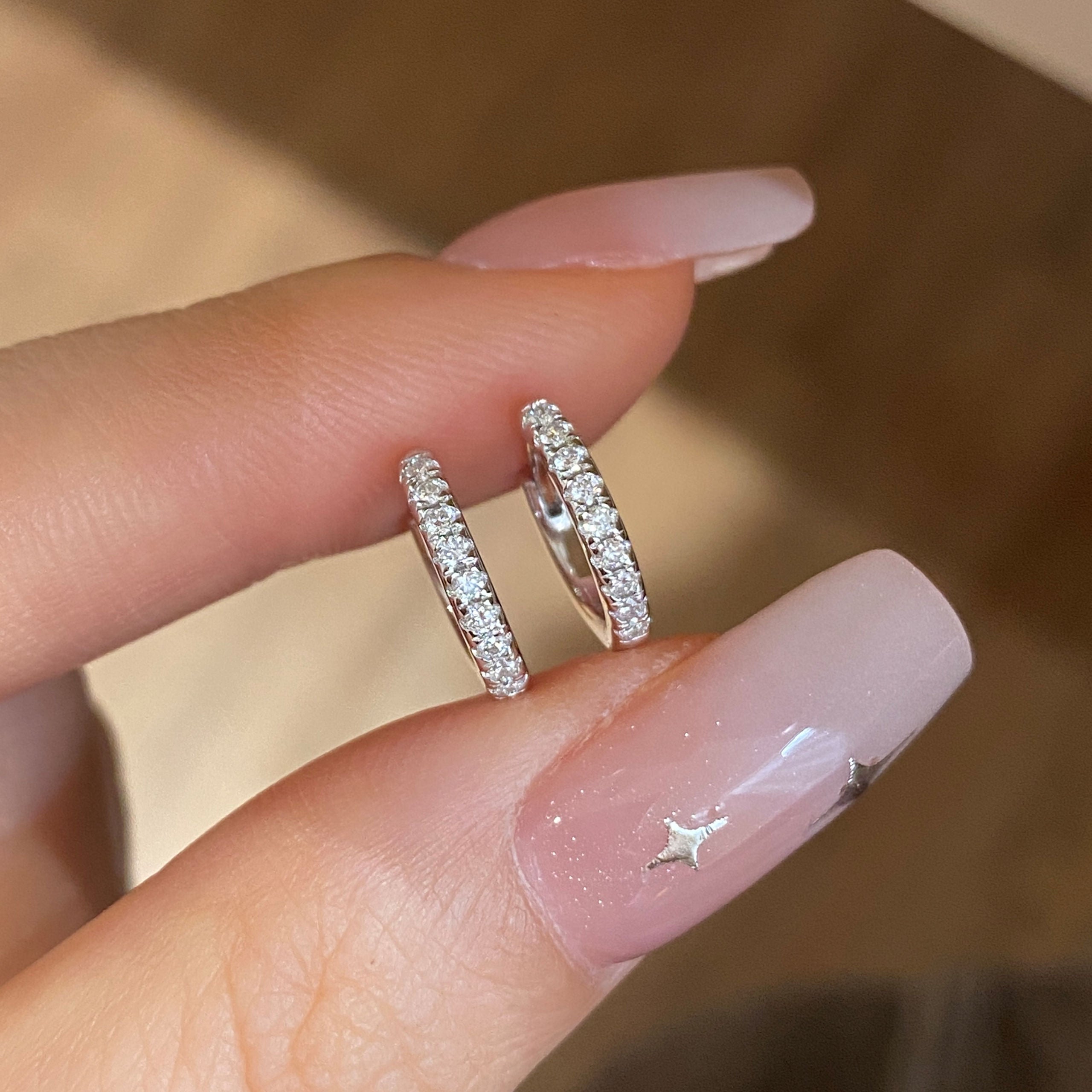 Lab Grown Diamond Pave Hoop Earrings  | Silver Earrings