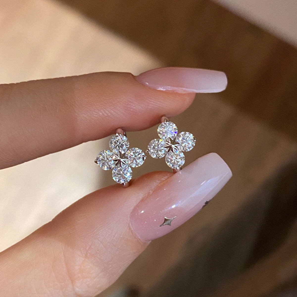 Lab Grown Diamond Four Leaf Clover Earrings  | Silver Earrings