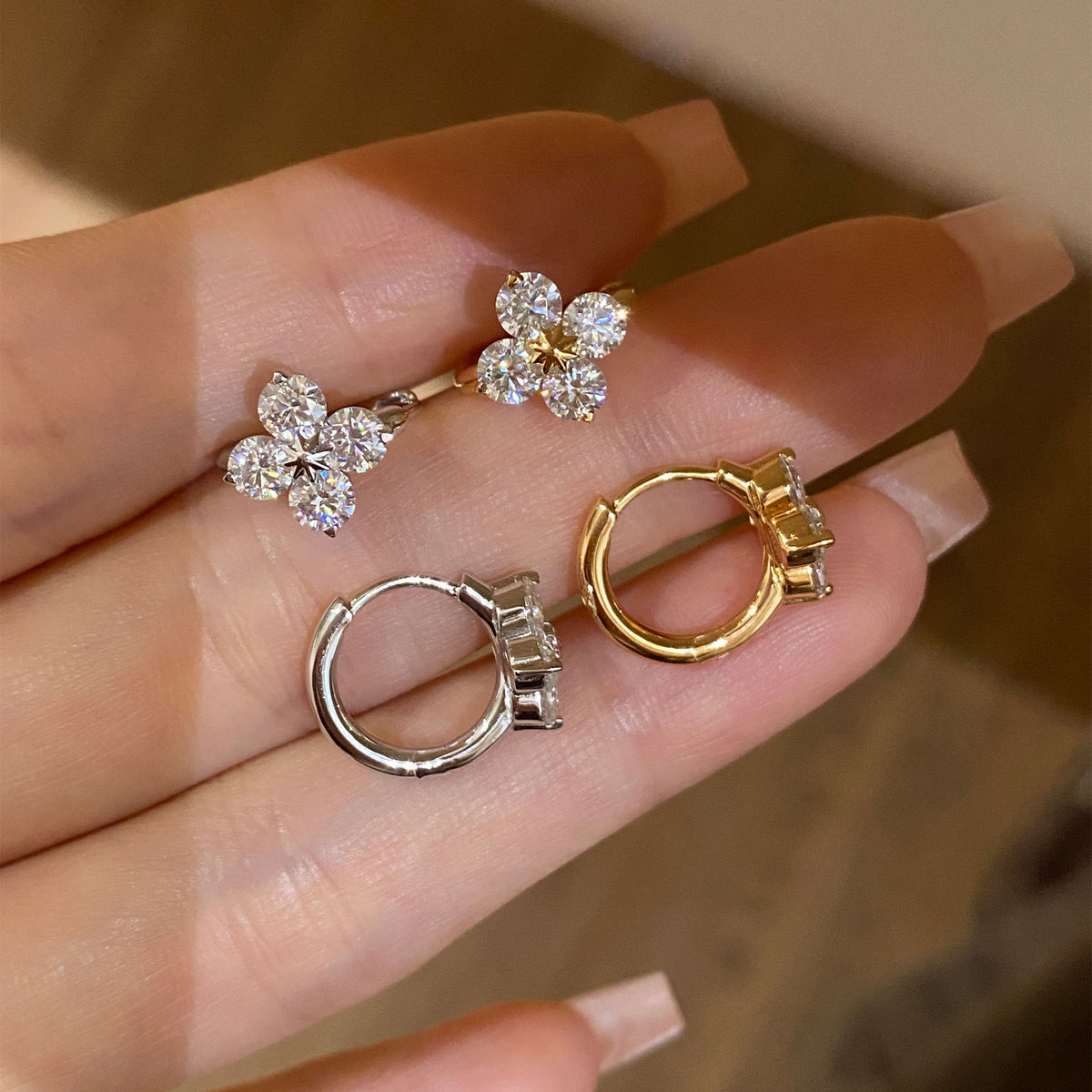 Lab Grown Diamond Four Leaf Clover Earrings  | Silver Earrings