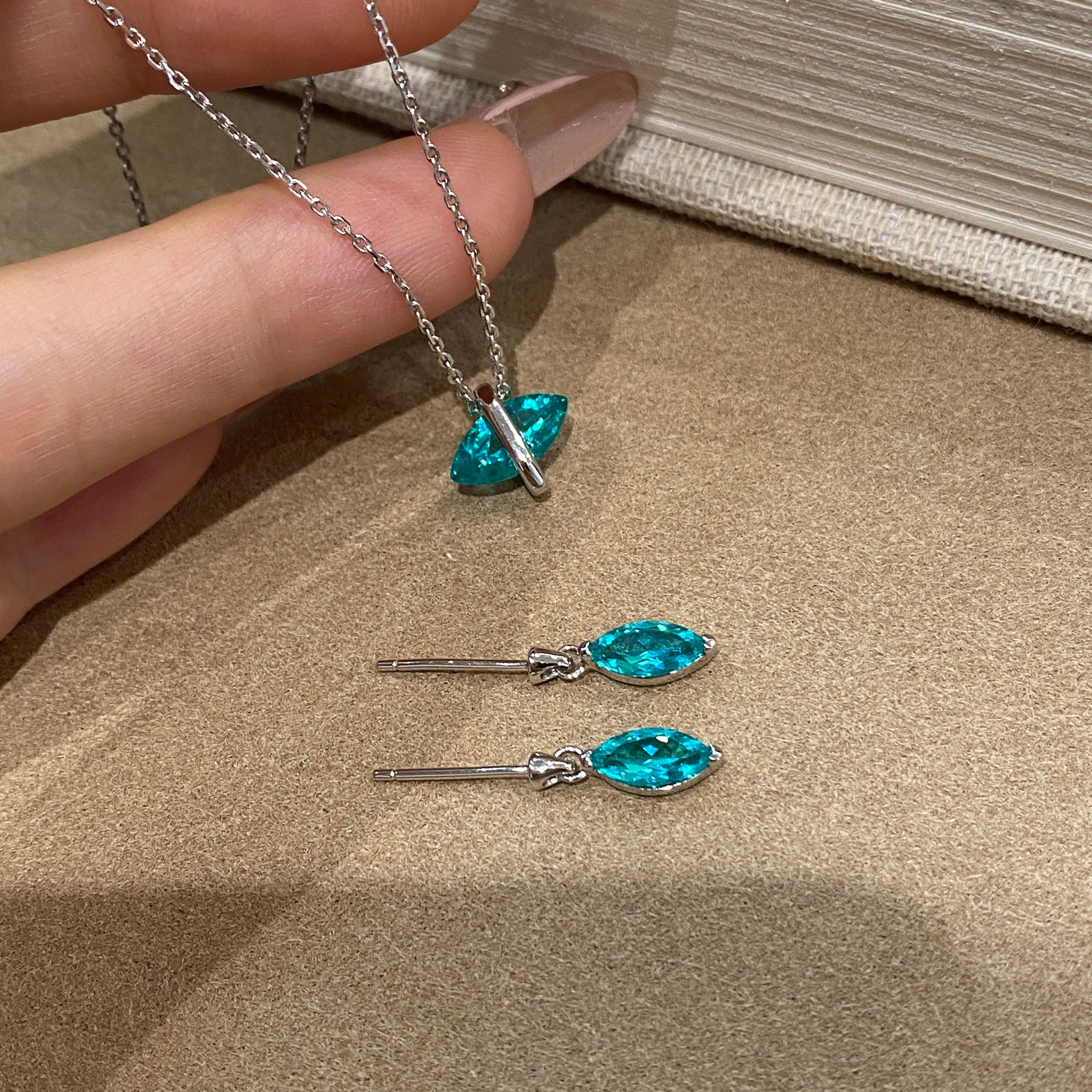 Paraiba  Marquise Tassel Earrings | Silver Earrings